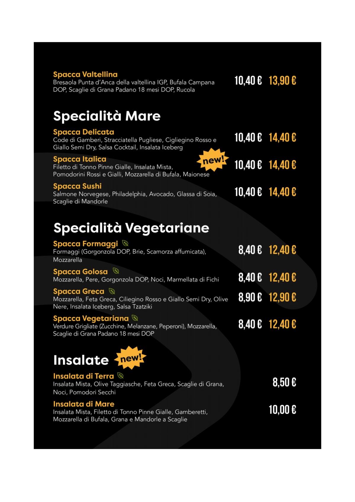Spacca Milano menu