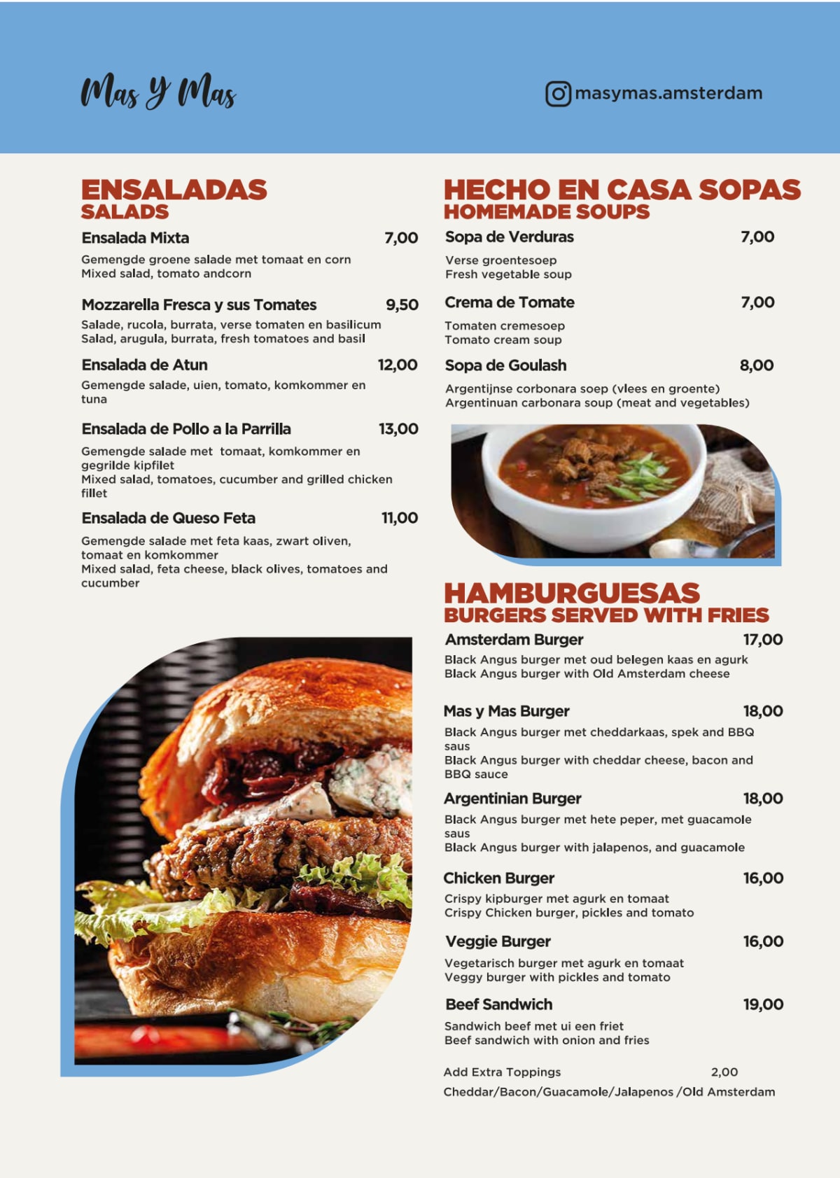 Mas y Mas menu