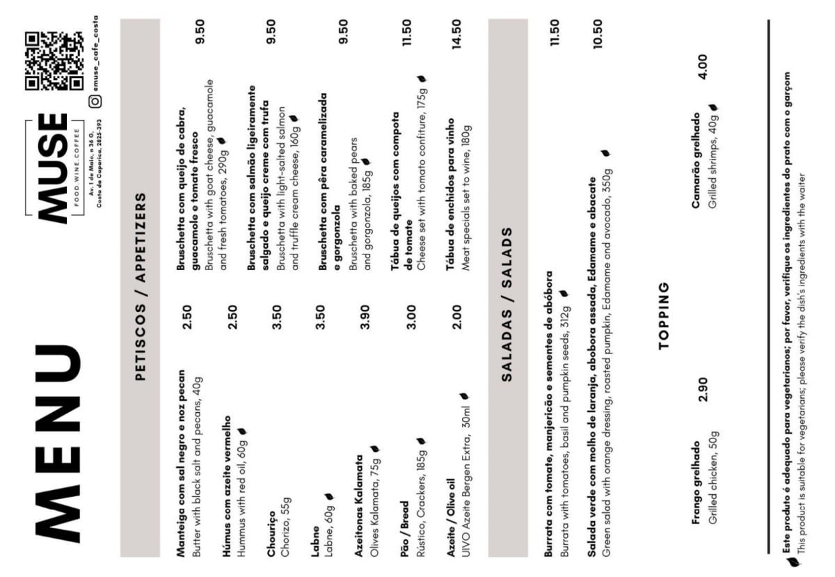 Menu 2024 Muse Cafe & Wine Bar in Costa da Caparica TheFork