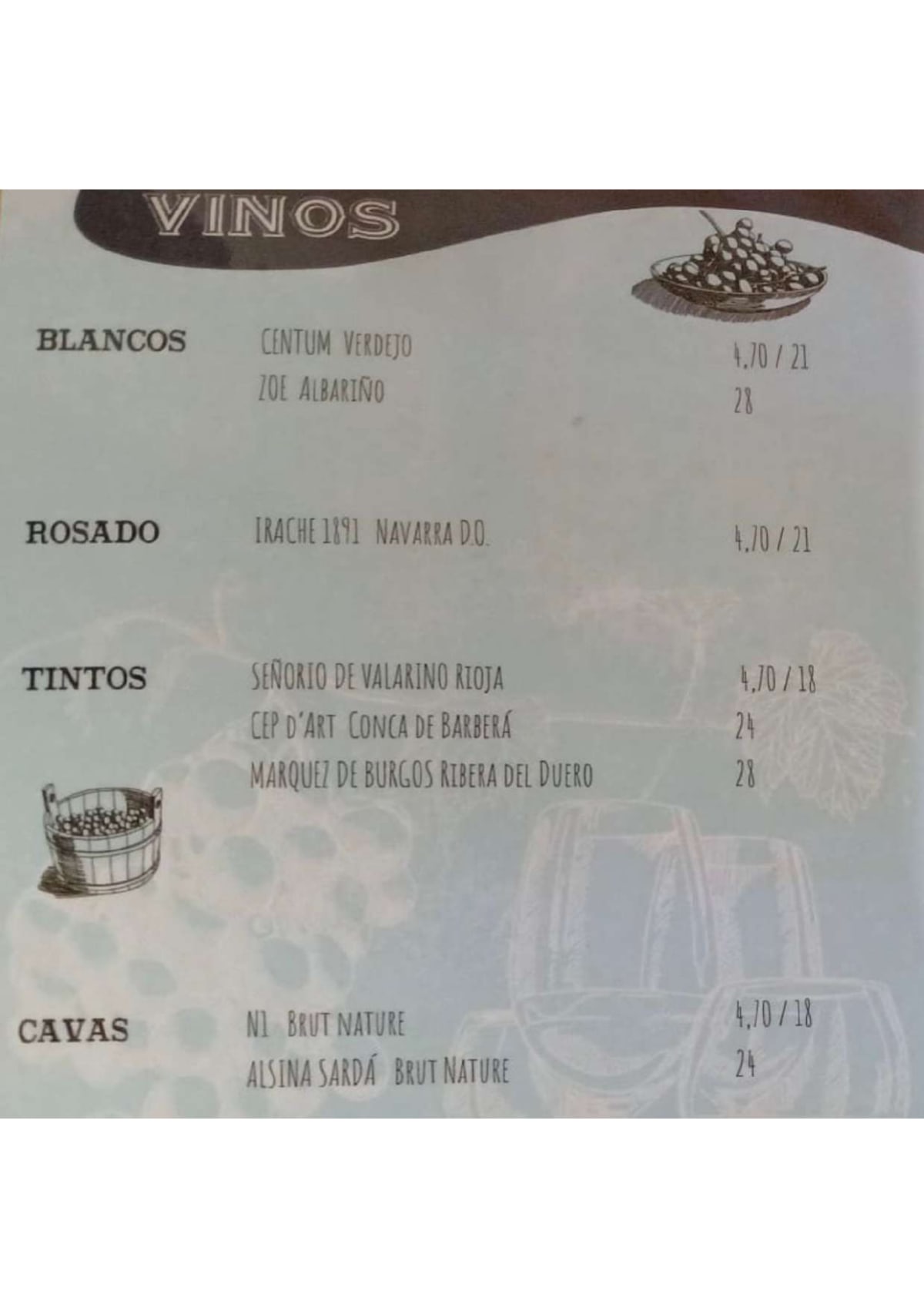 Blau Marin menu