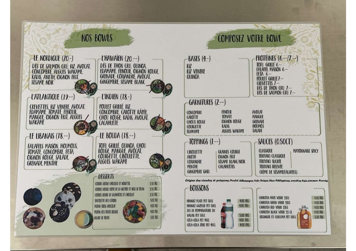 Planet Bowl - Genève menu