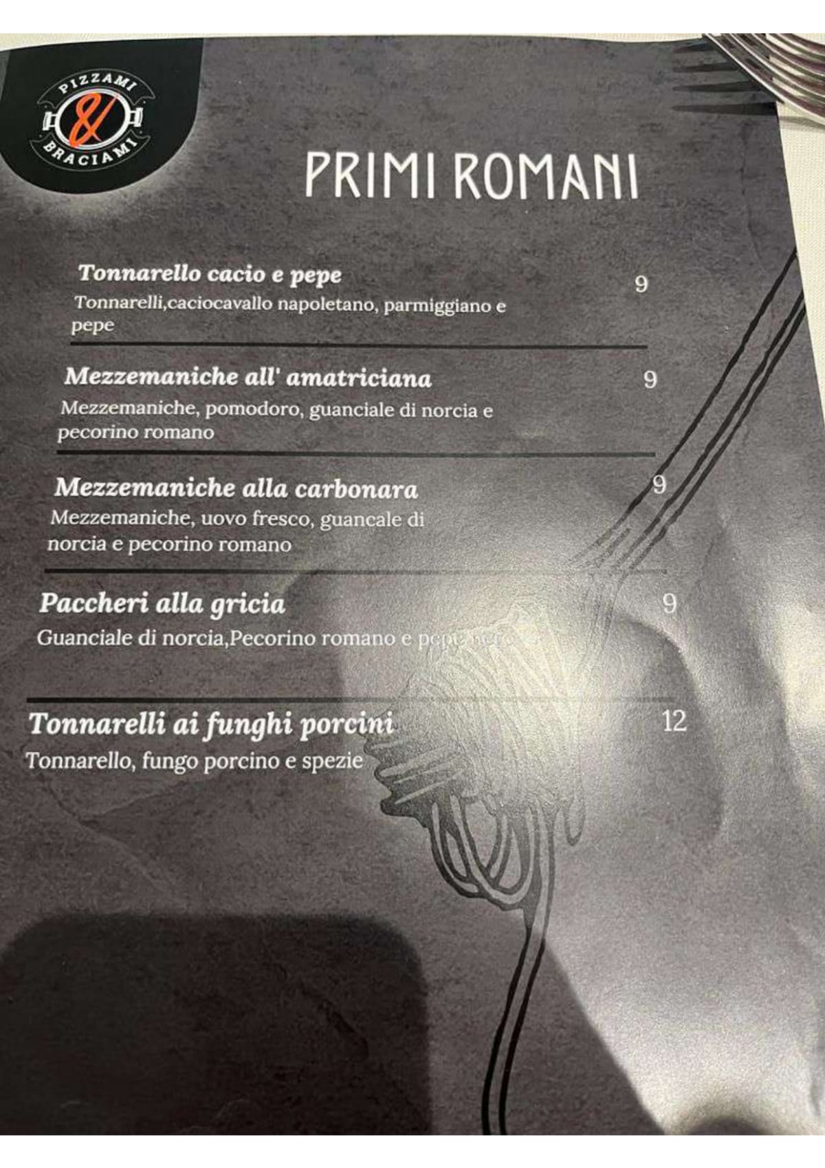 Pizzami&Braciami menu