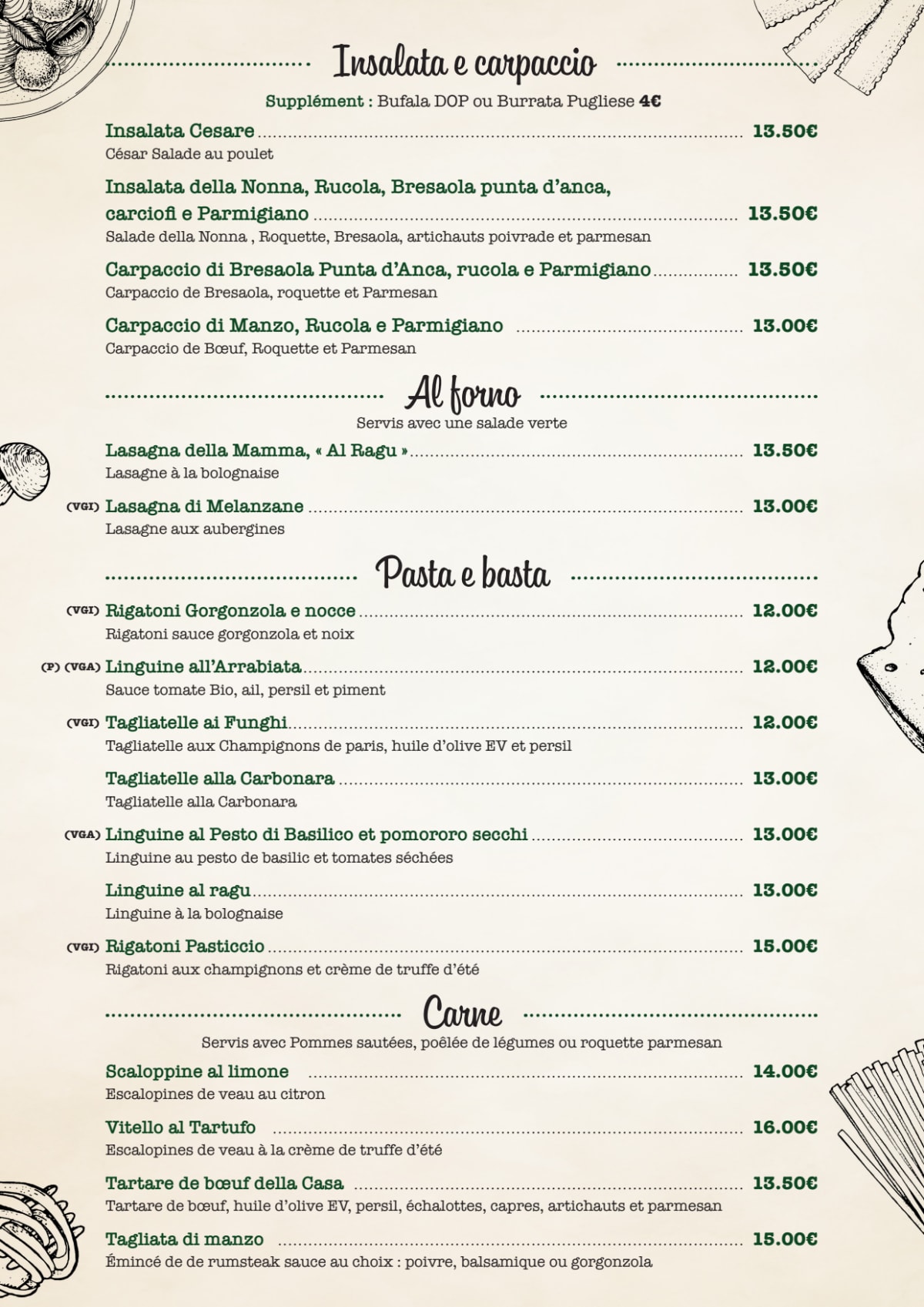 Pasticcio 18 menu