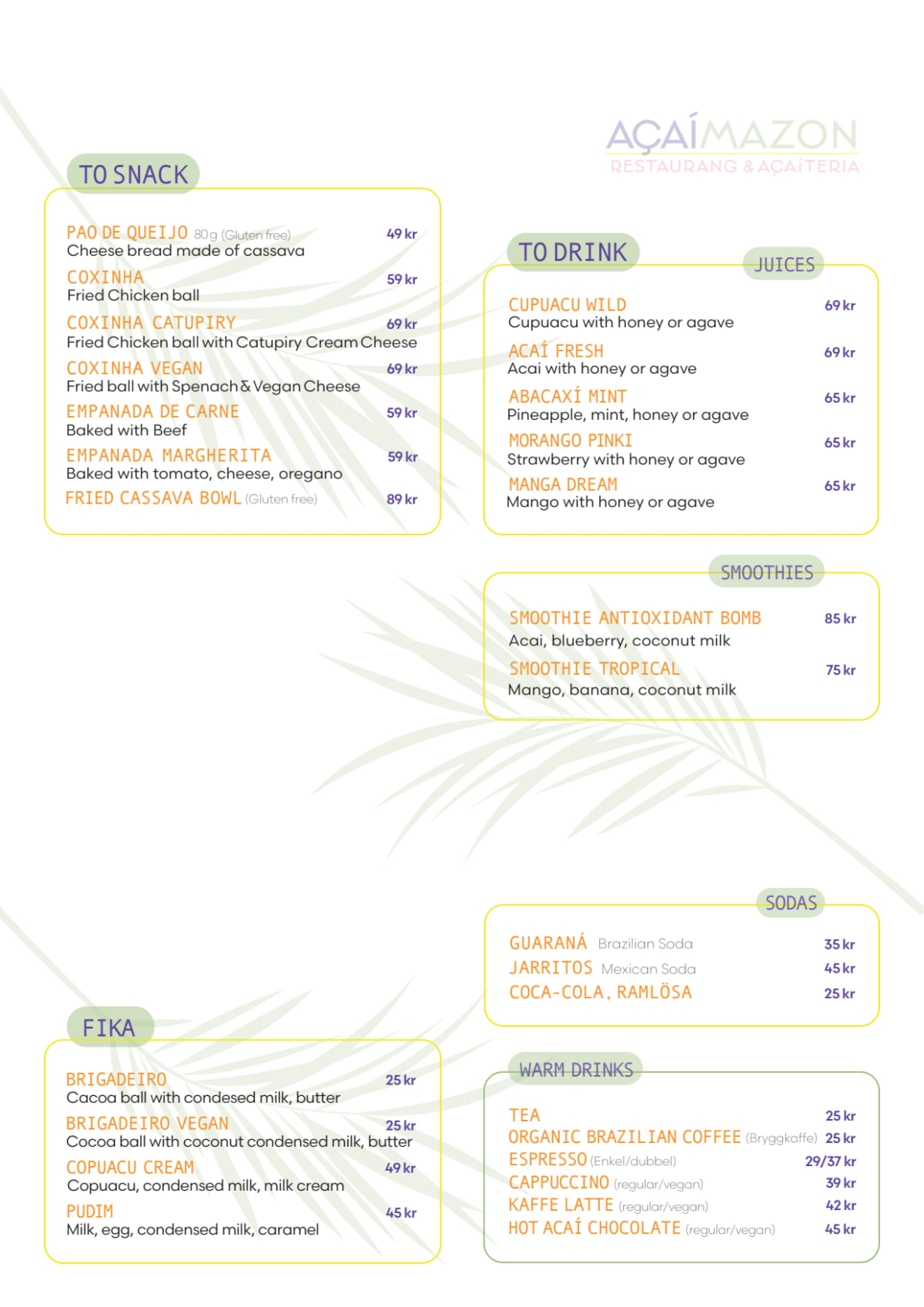 Açaímazon Café & Acaíteria menu