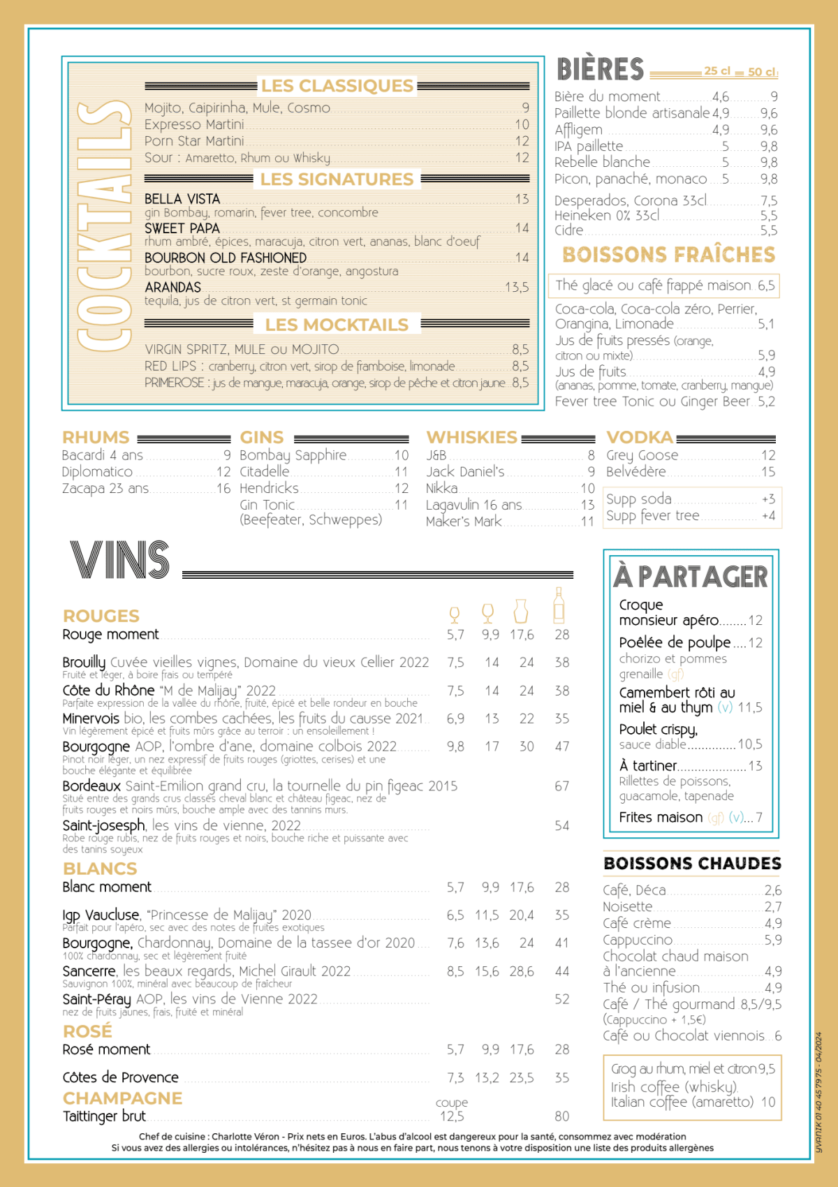 Café Primerose menu