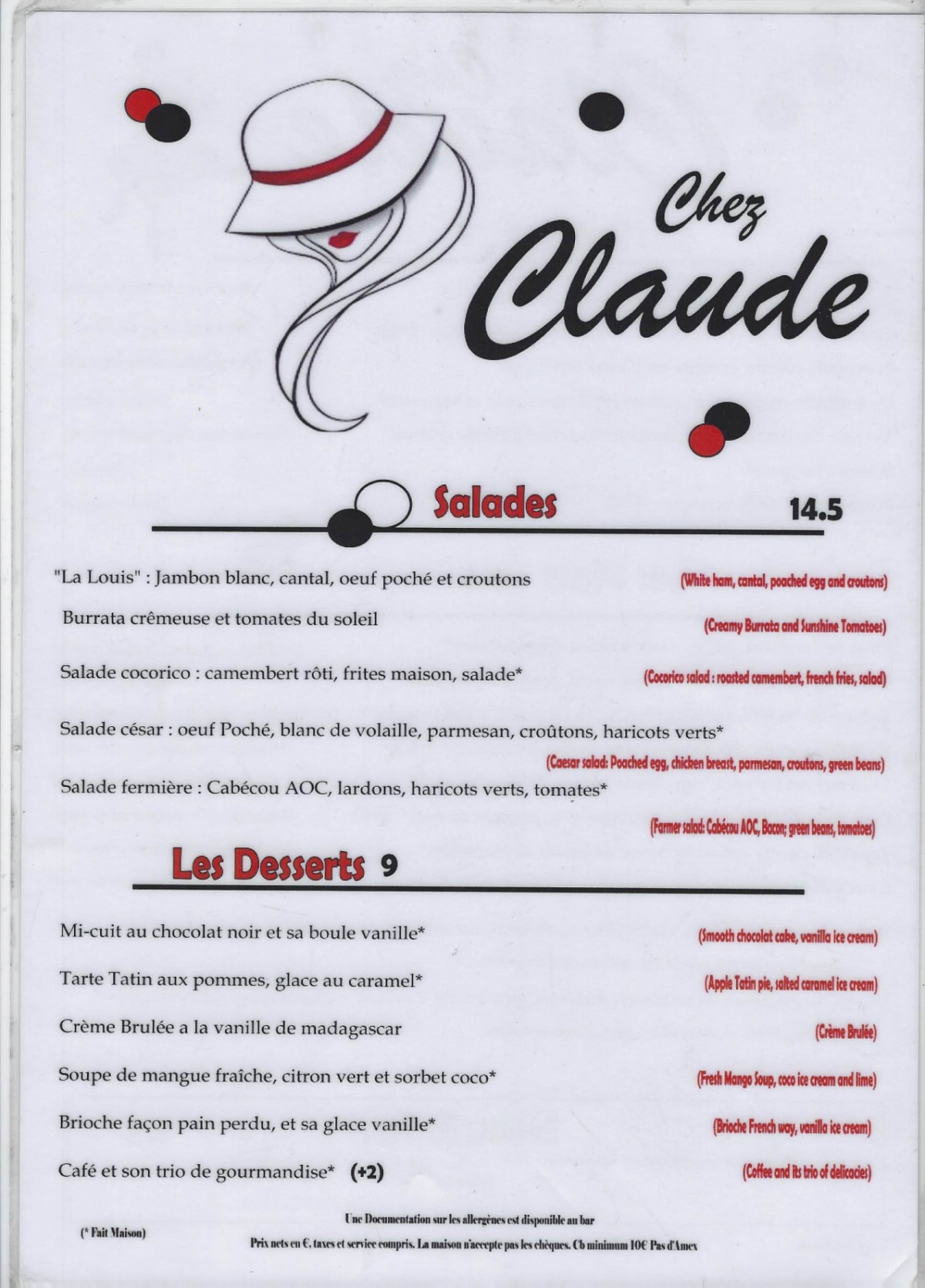 Chez Claude menu