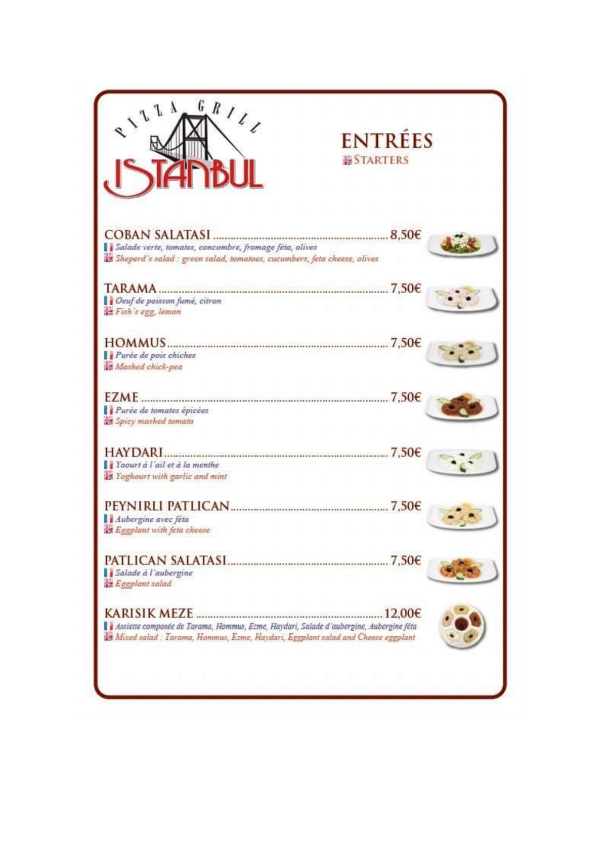 Pizza Grill Istanbul menu