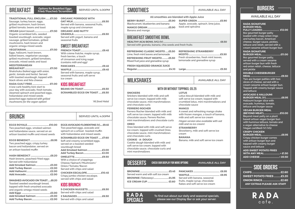 Menu 2024 Rada Coffee Shop in Brentford TheFork