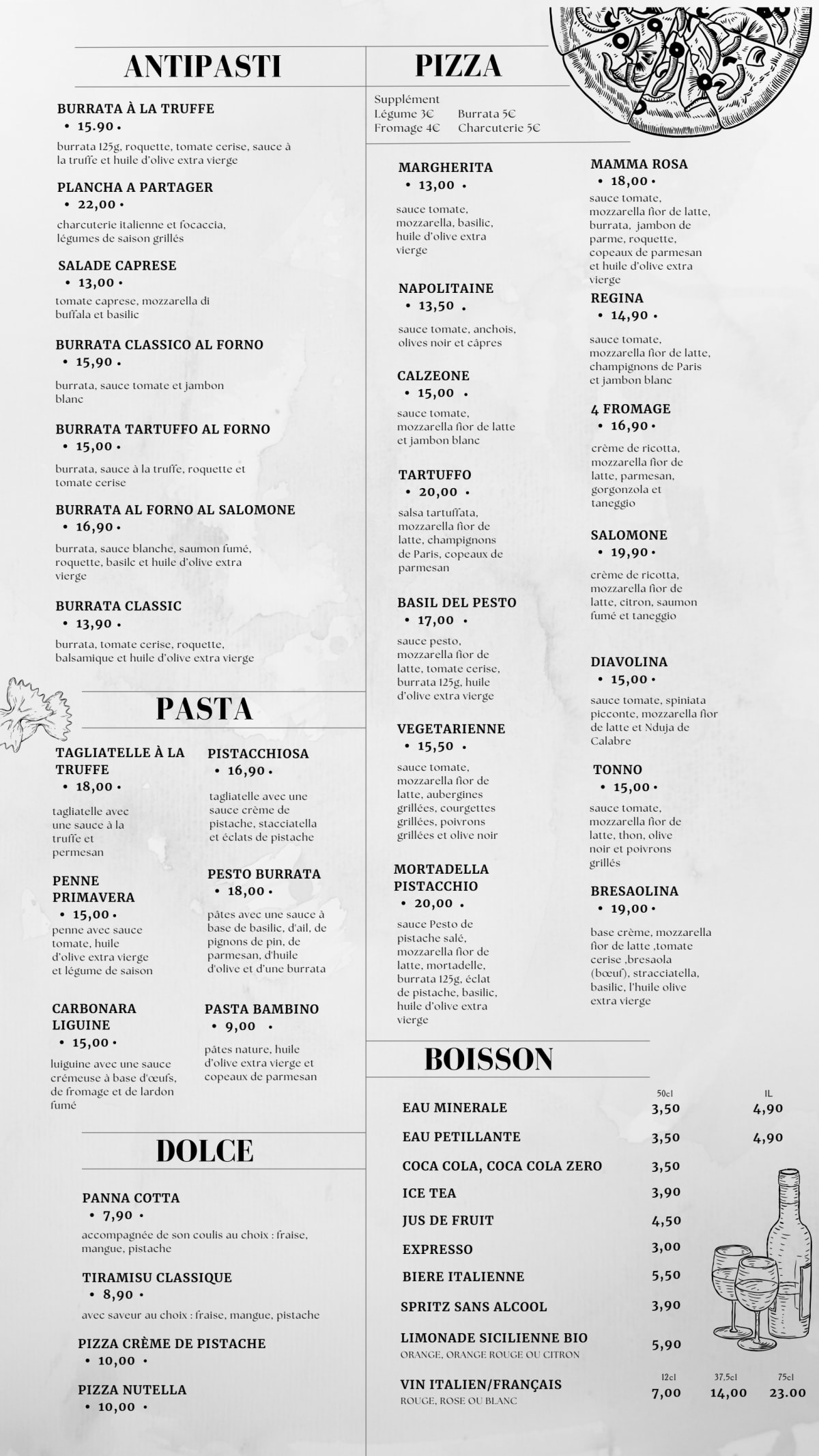 La Mamma rosa menu