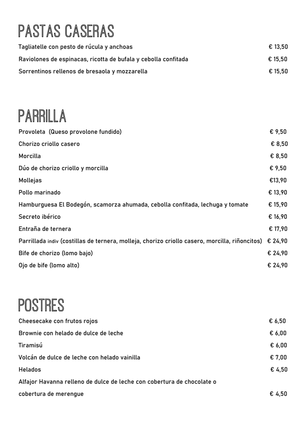 El Bodegón de l'Eixample menu