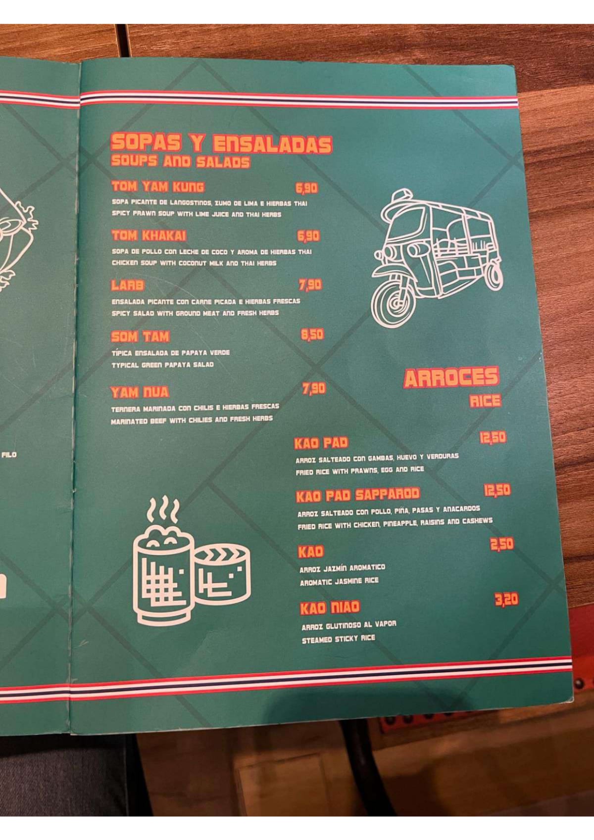 Thai Tuk Tuk menu