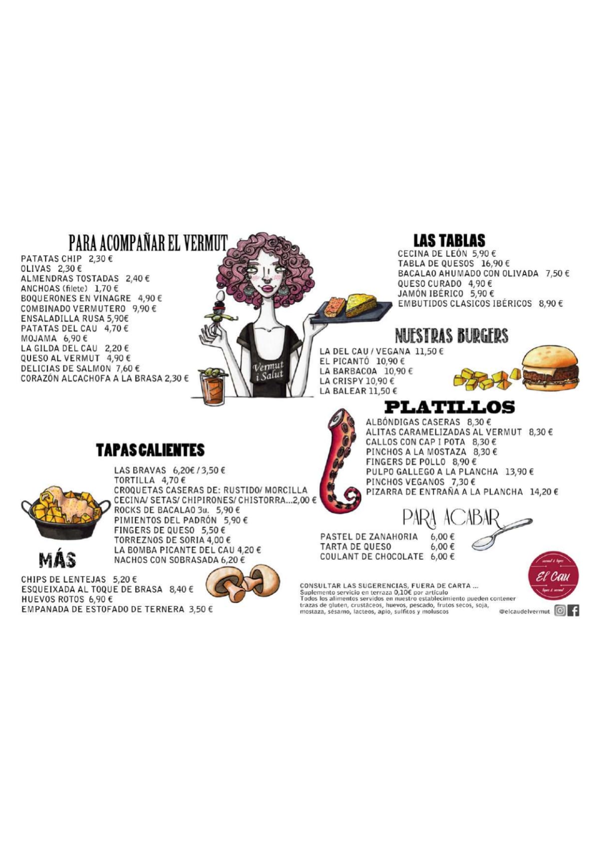 Carte et Menus 2024 EL CAU DEL VERMUT Santa Eulàlia à L'Hospitalet