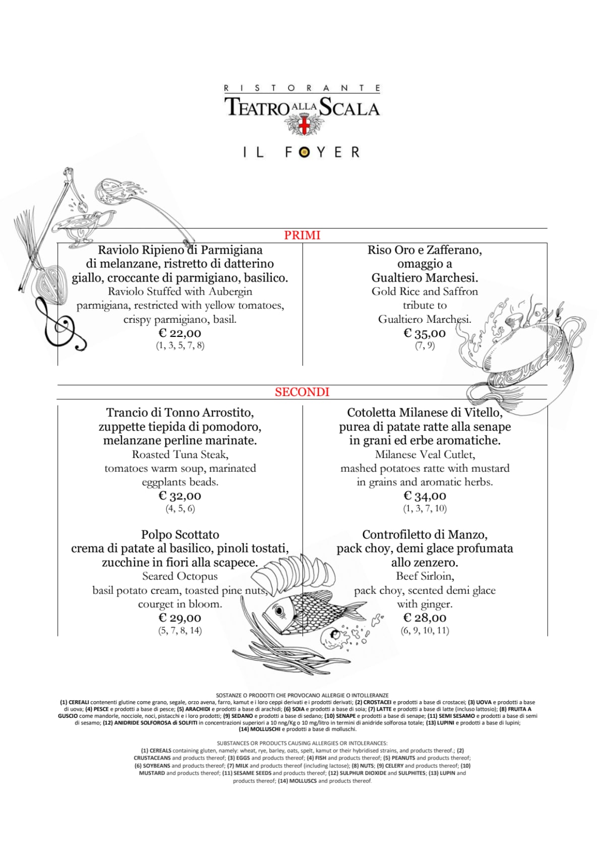 Ristorante Teatro alla Scala IL Foyer menu