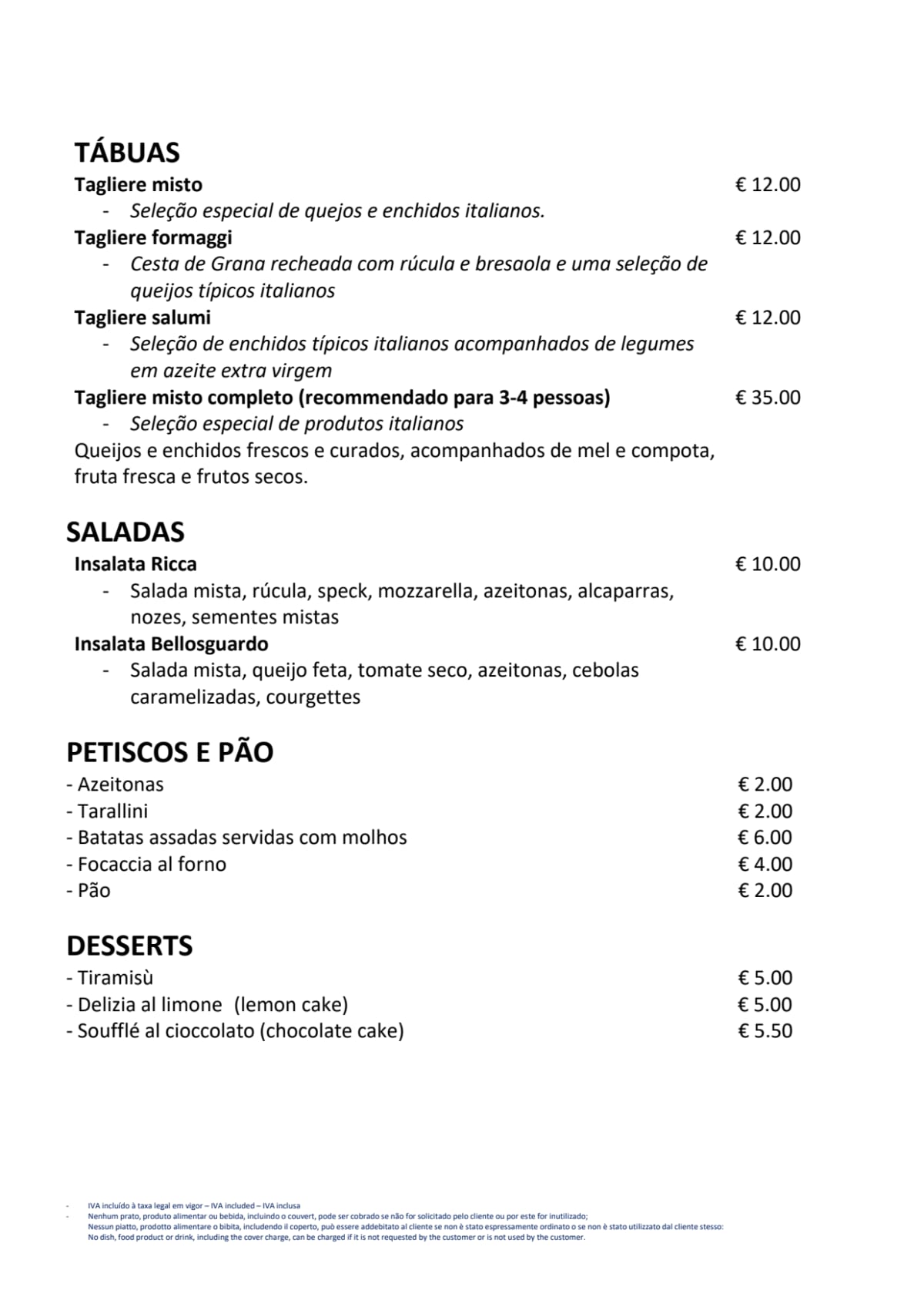 Osteria Bellosguardo menu