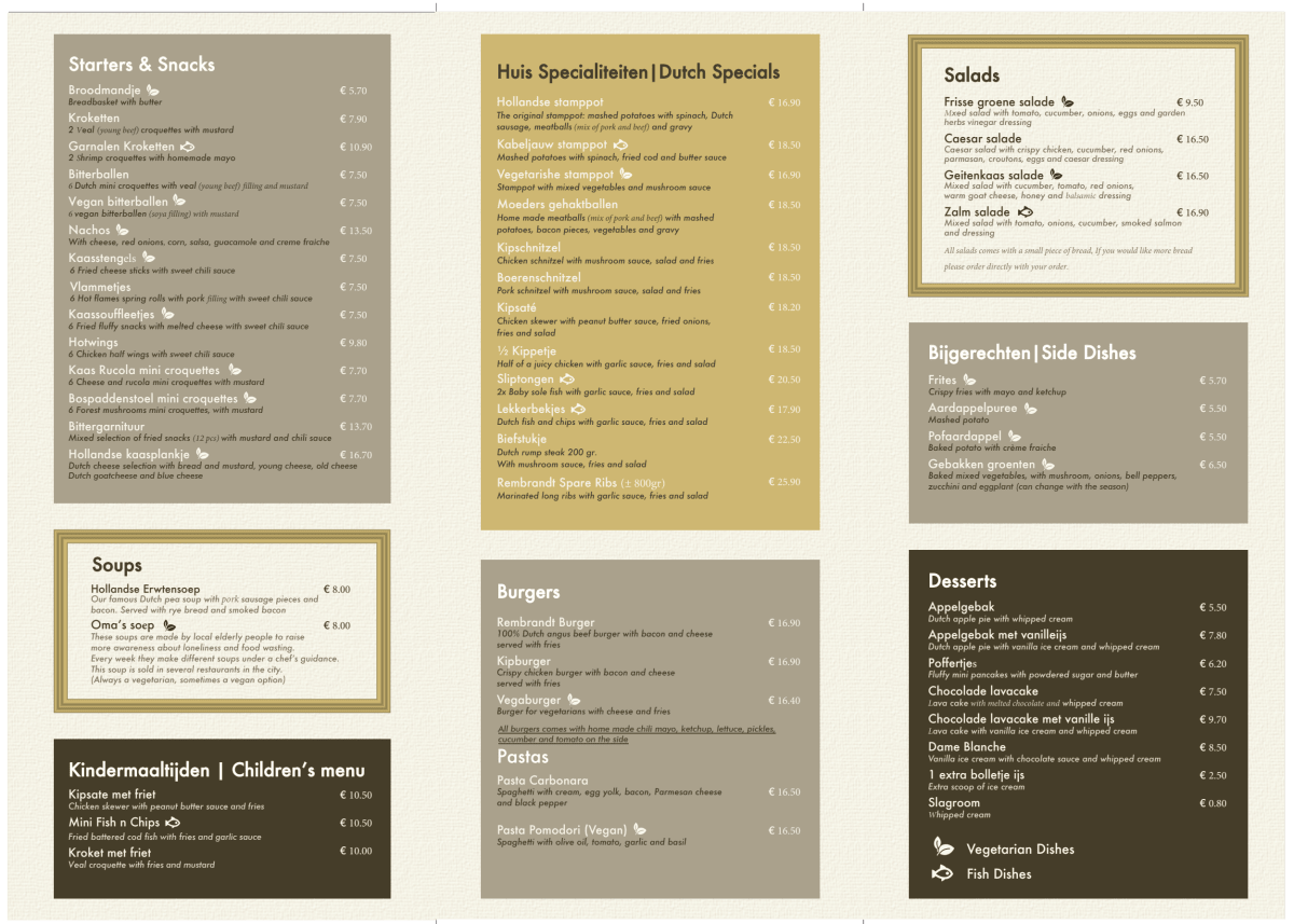 Rembrandt Corner menu