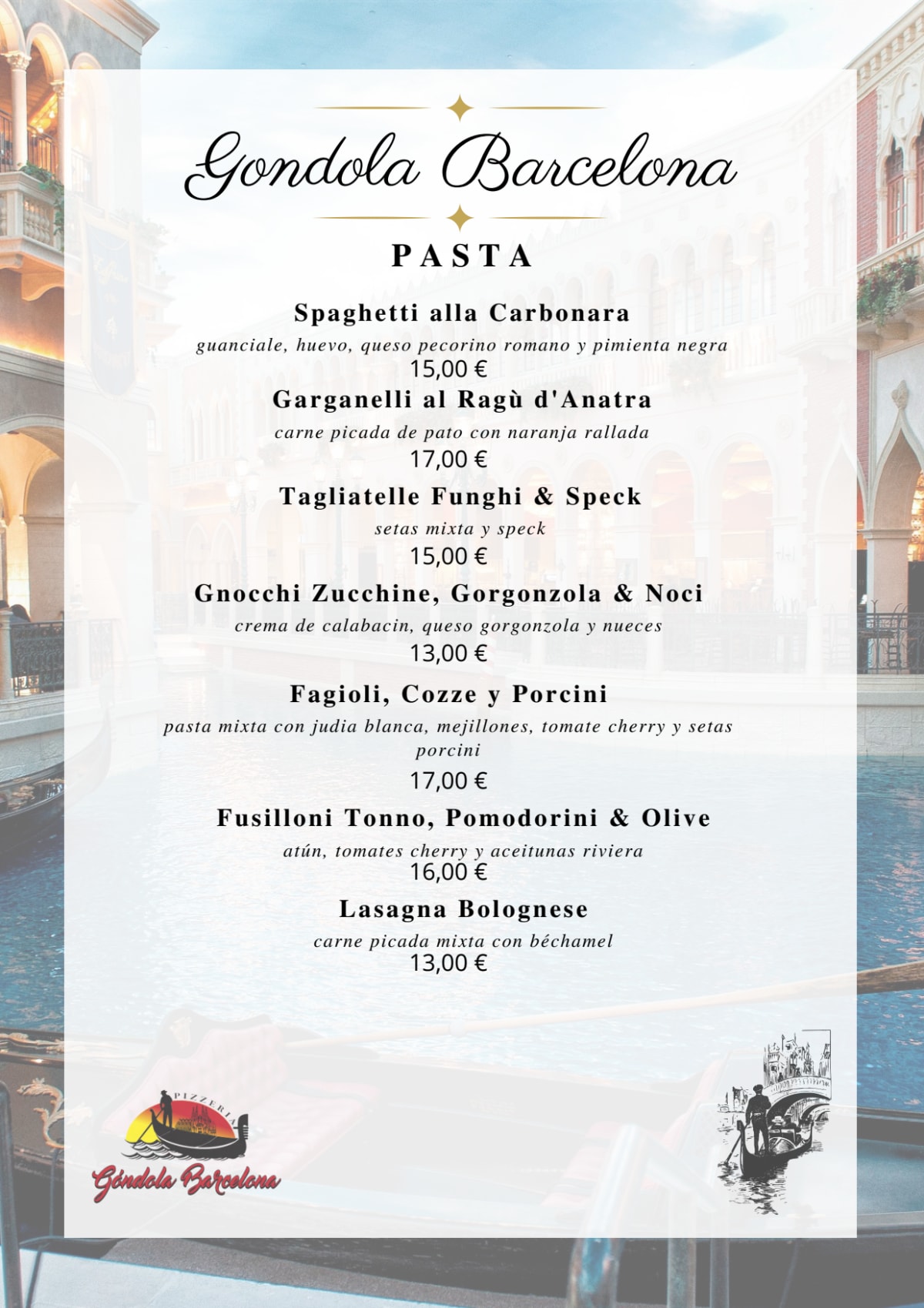 Gondola  menu