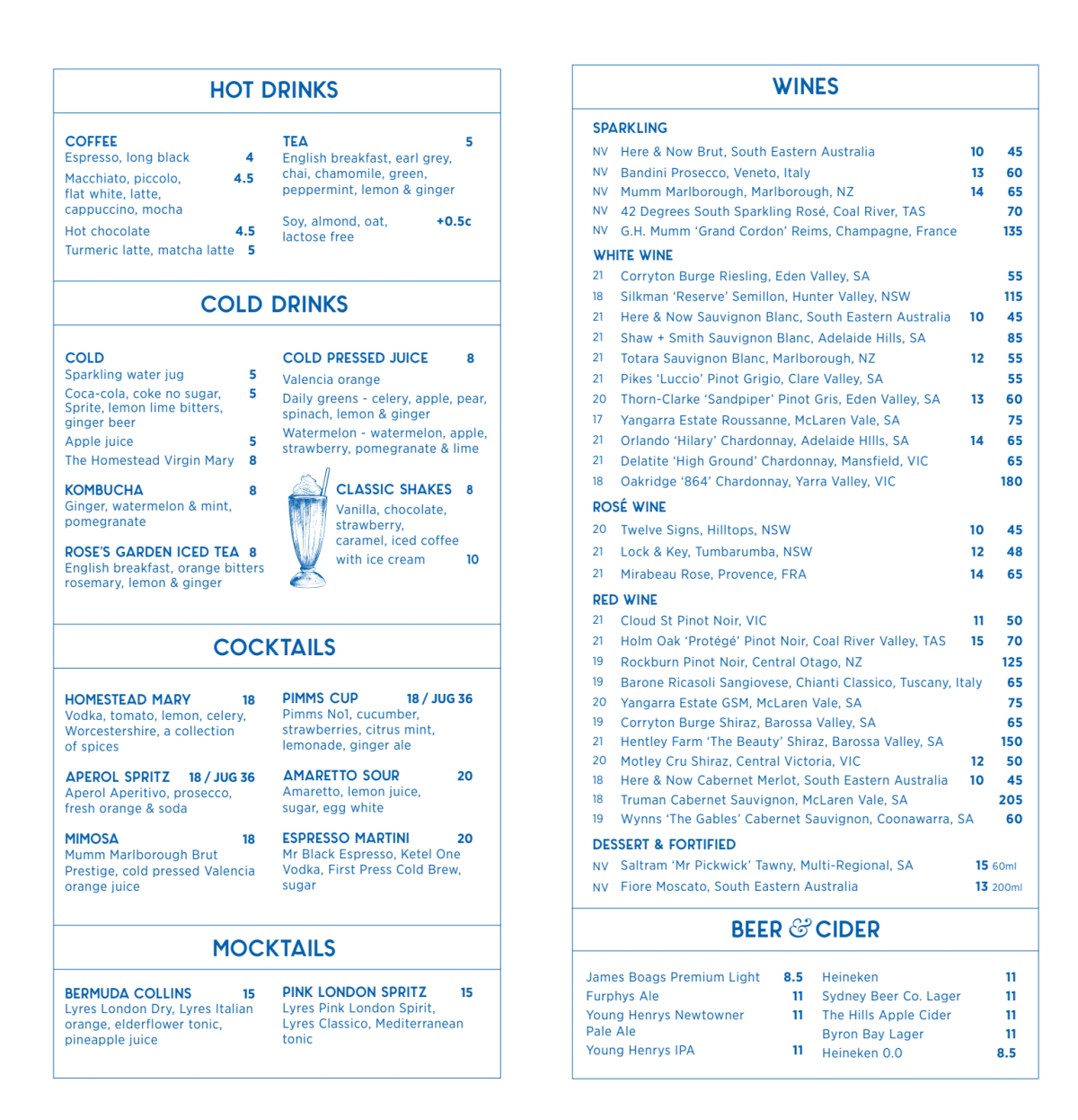 Menu — Homestead