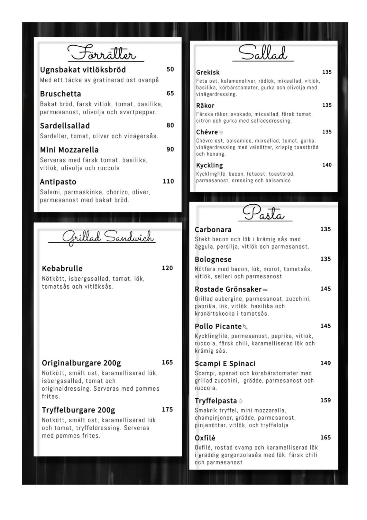 Tryffel Restaurang och Bar menu