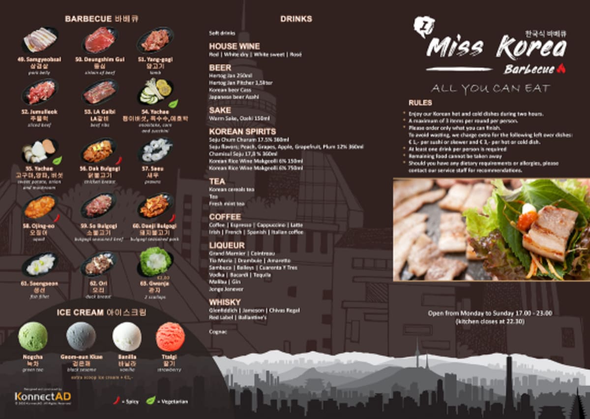 Miss Korea menu