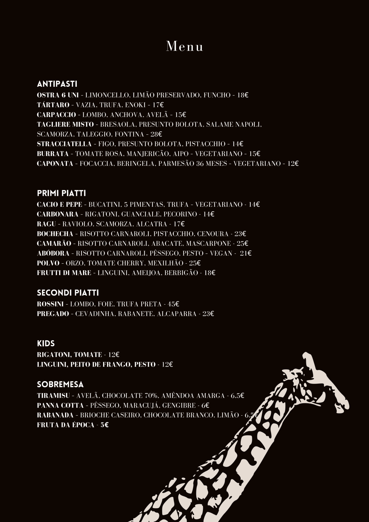 Menu 2024 Zebra Cantina Italiana in Faro TheFork