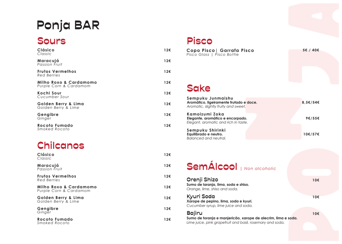 Ponja Nikkei Lisboa menu