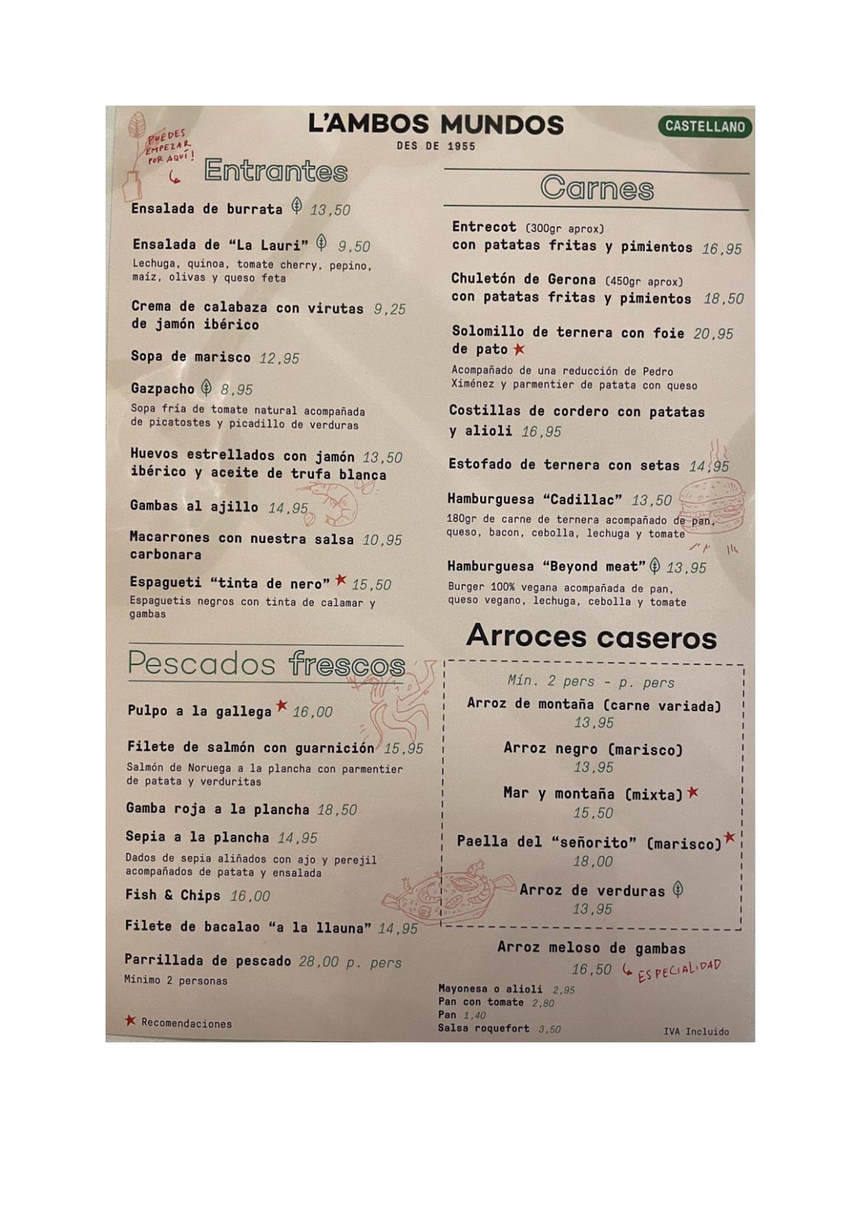 L' Ambos Mundos Restaurant menu