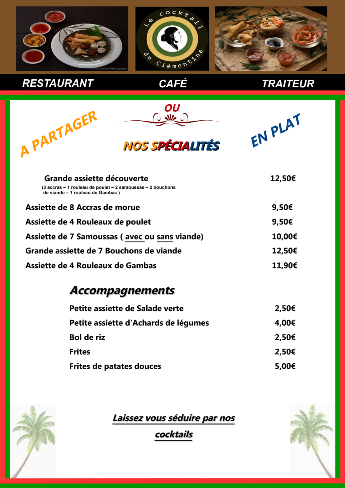 Speisekarte 2023 Le Cocktail de Clémentine in La CharitésurLoire