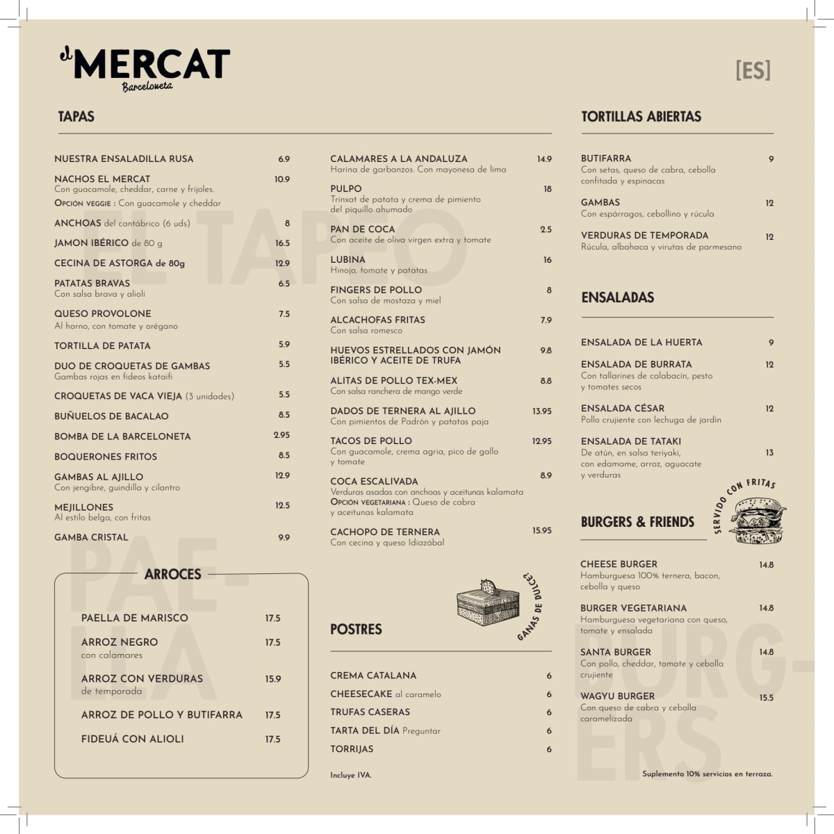 El Mercat Tapas Bar Barceloneta menu