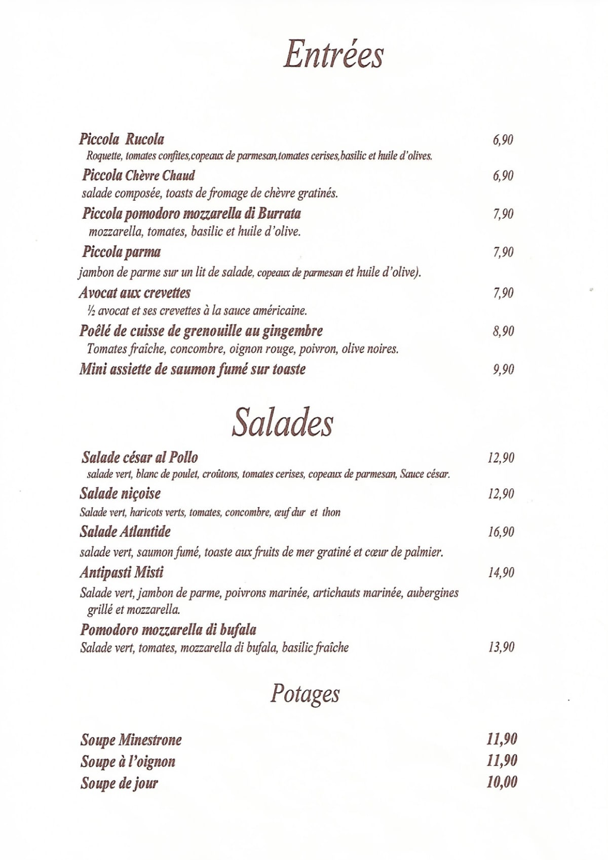 Le Filippo menu