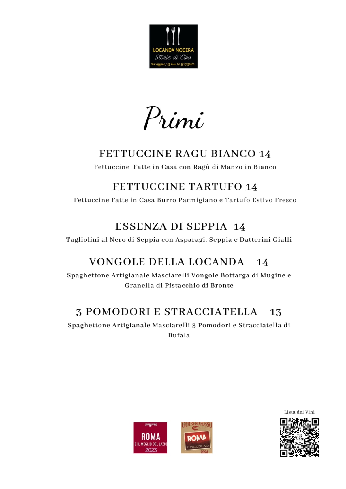 Locanda Nocera menu