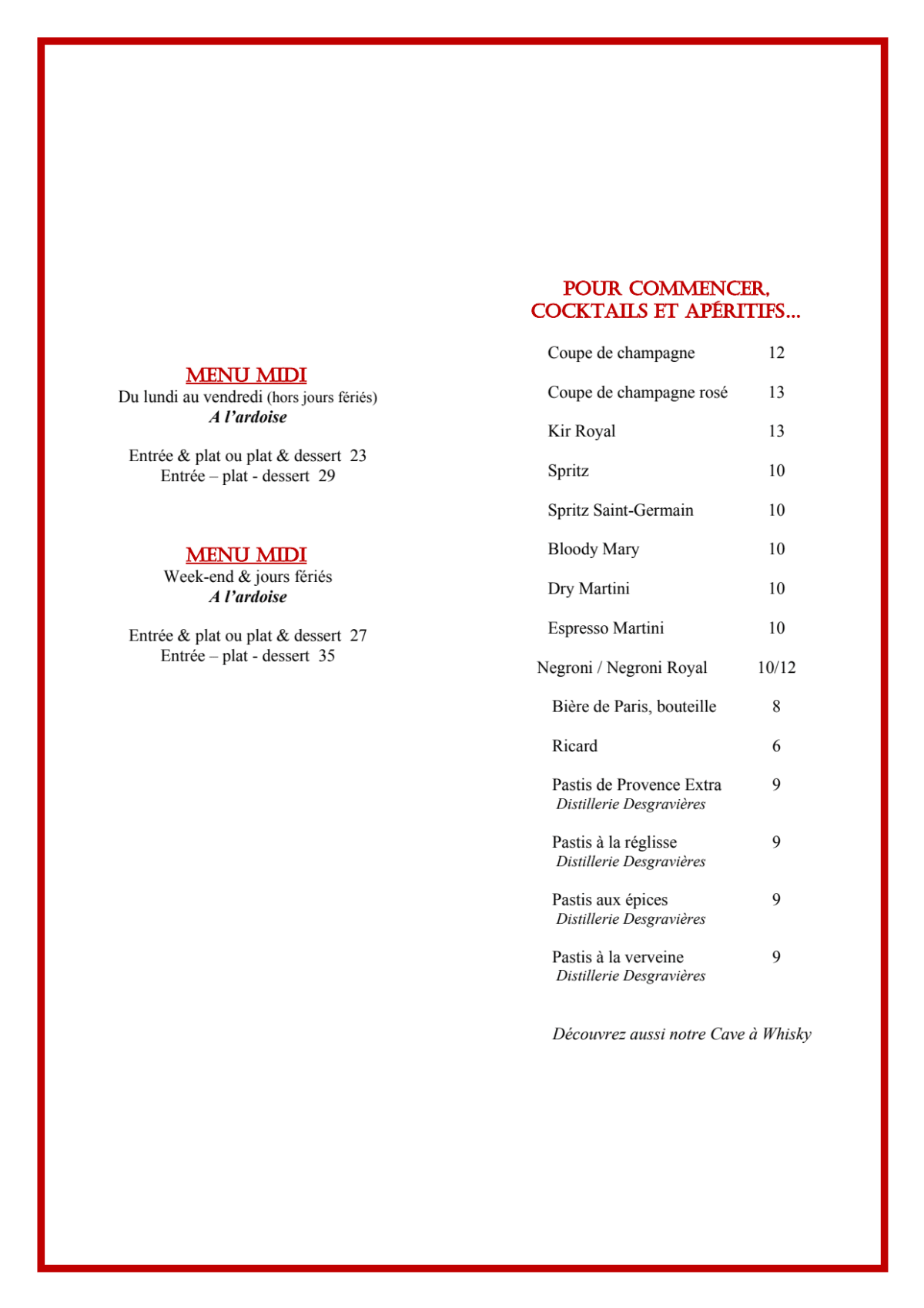 Le Petit Pontoise menu