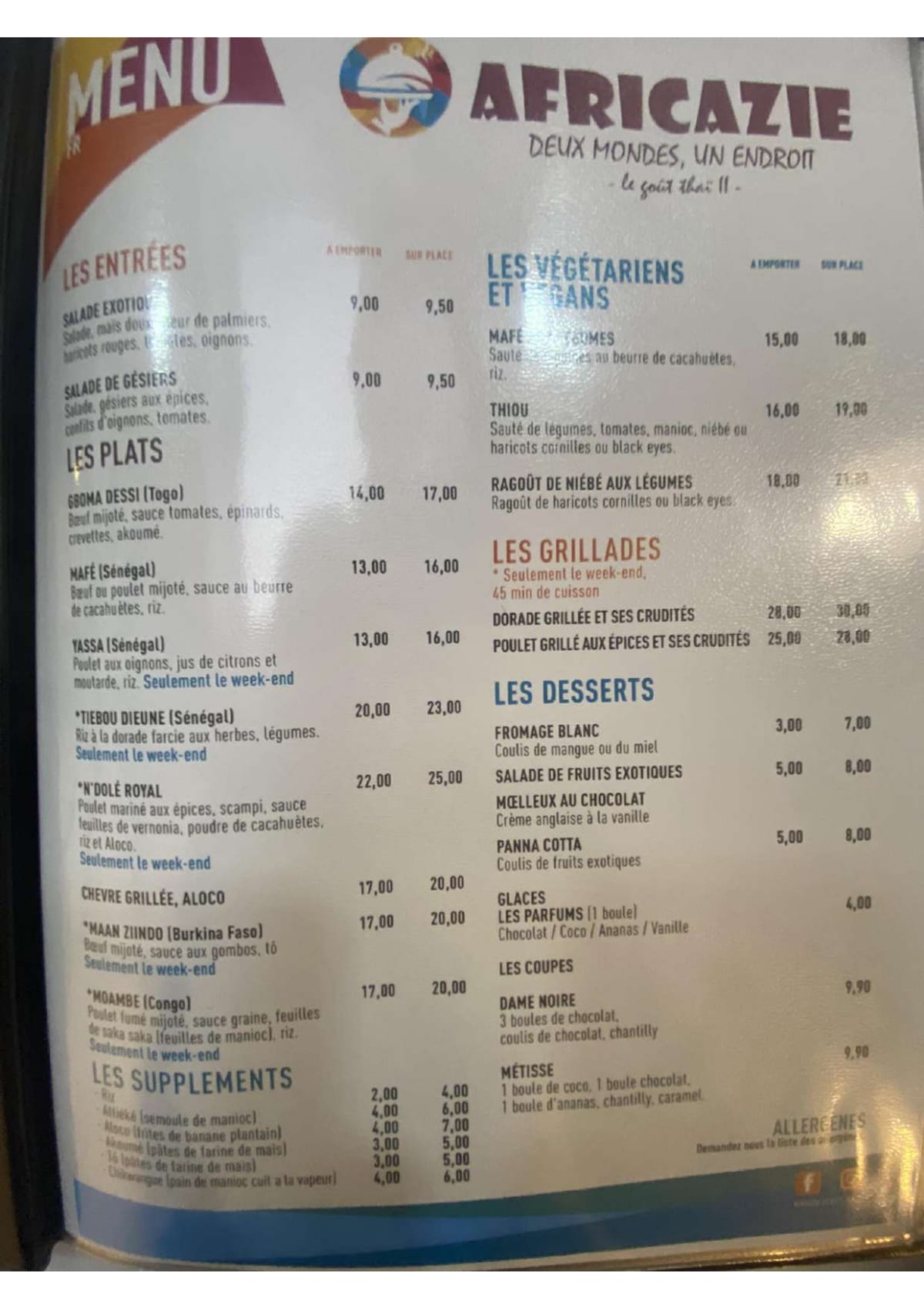 Africazie menu