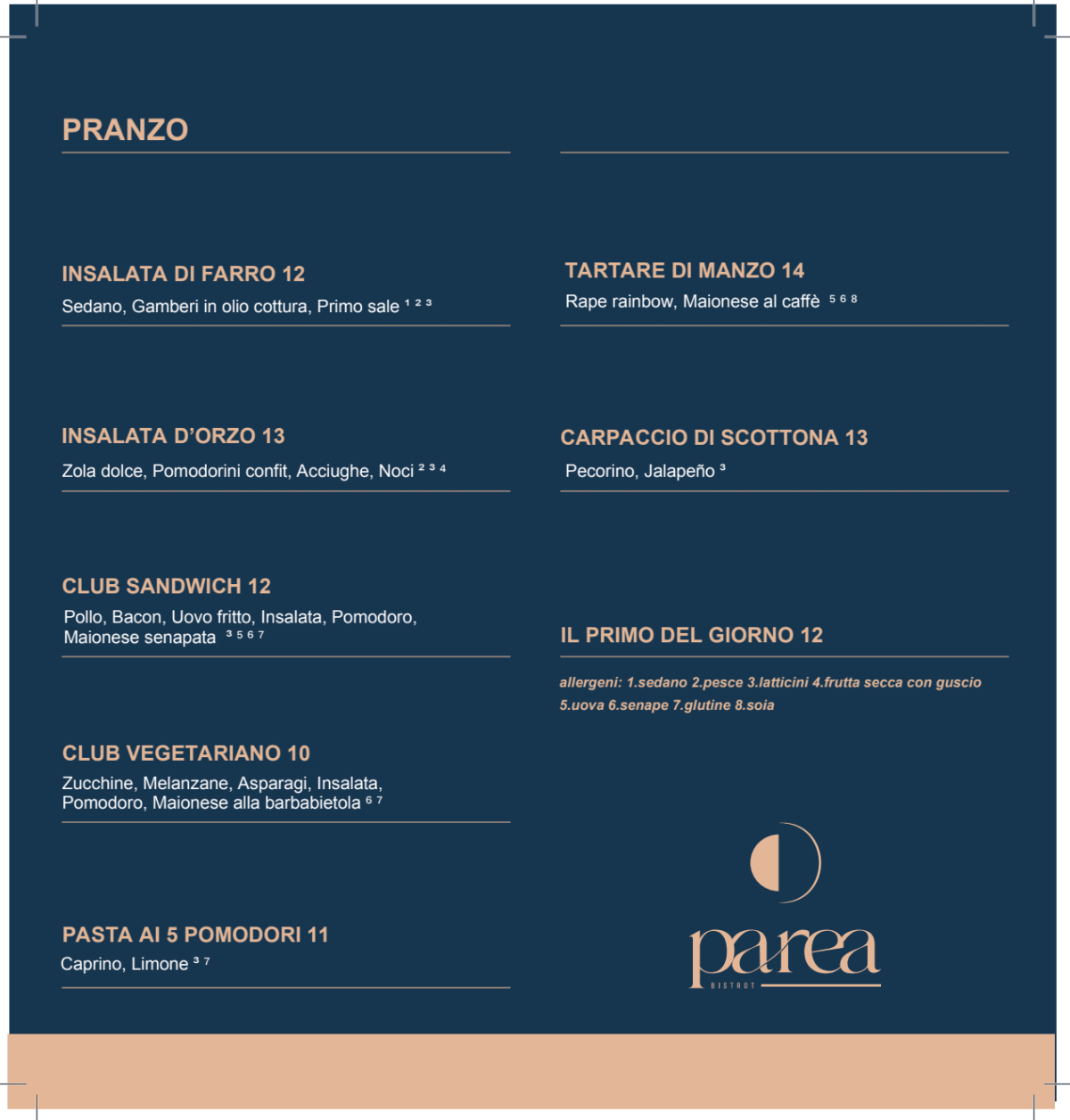 Parea Bistrot menu