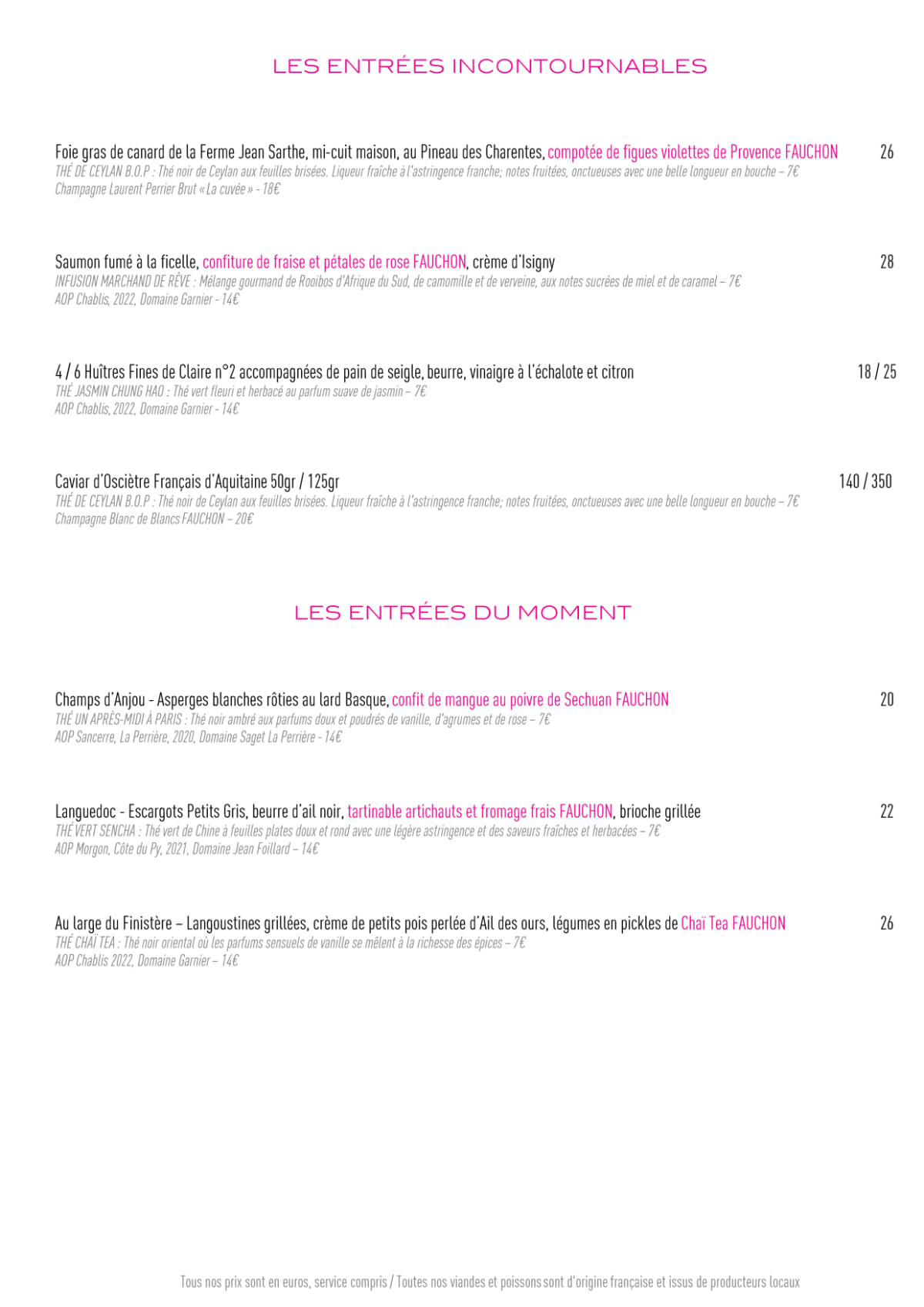 Le Grand Café Fauchon menu