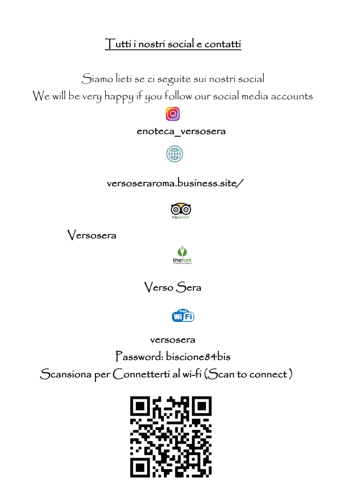 Verso Sera menu