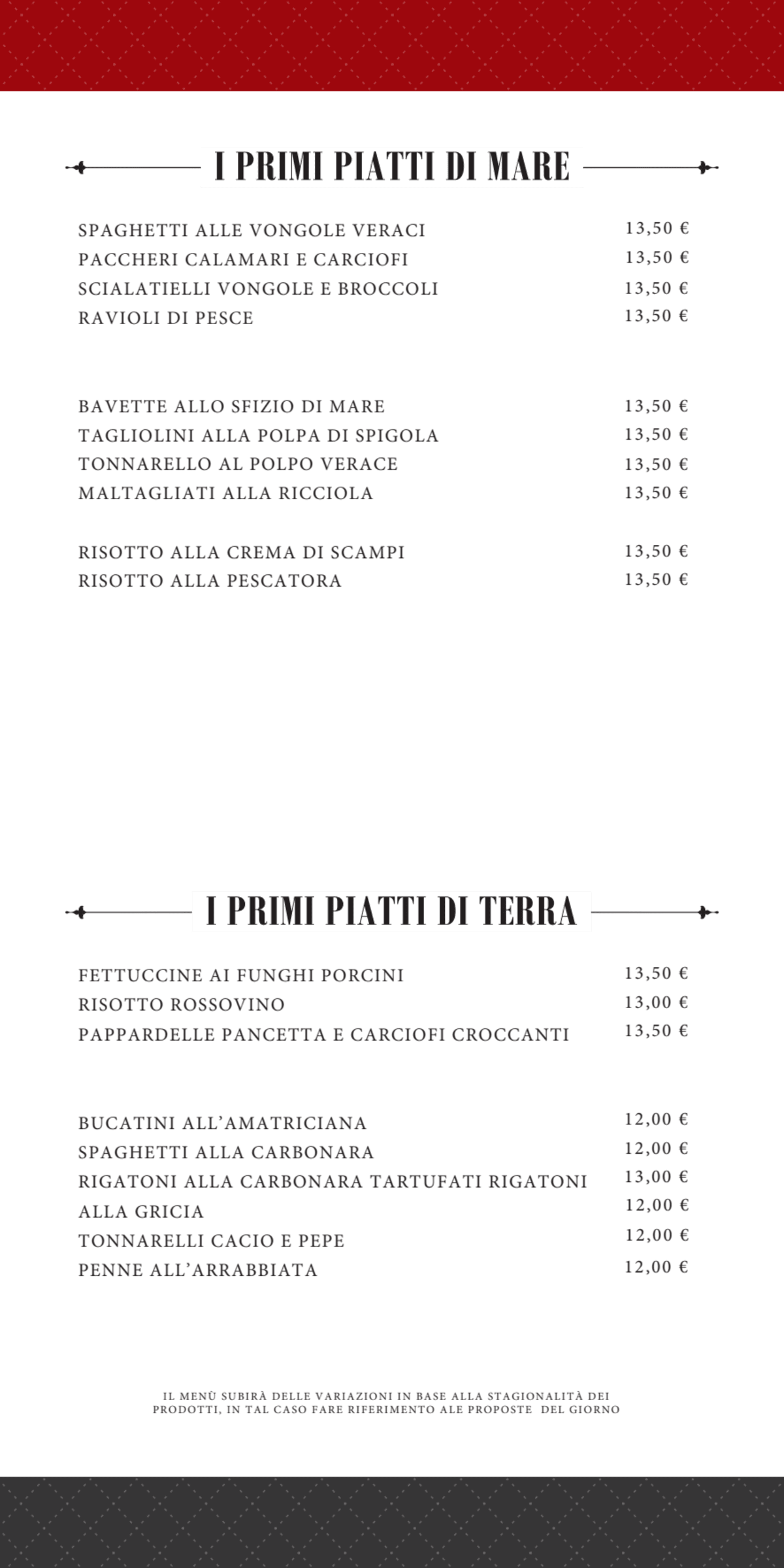 Rossovino da  Maurizio menu