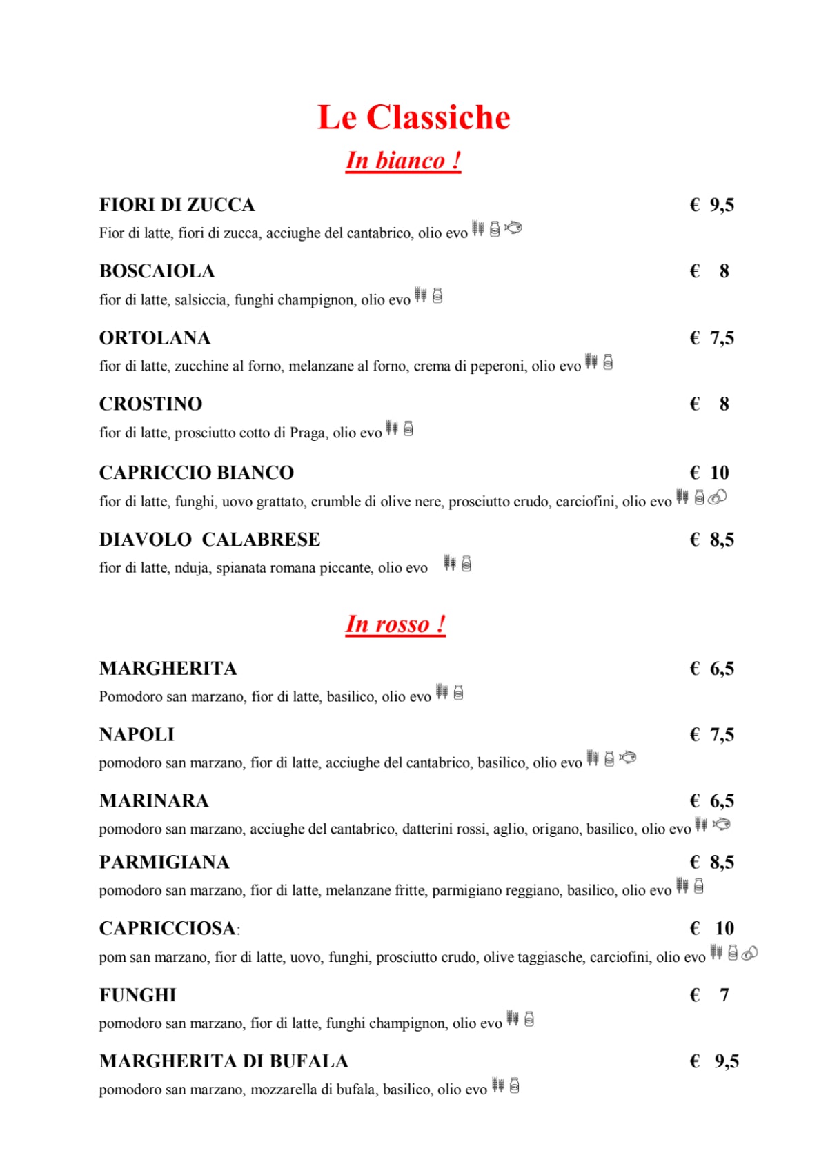 Leviosa Pizzeria Romana menu