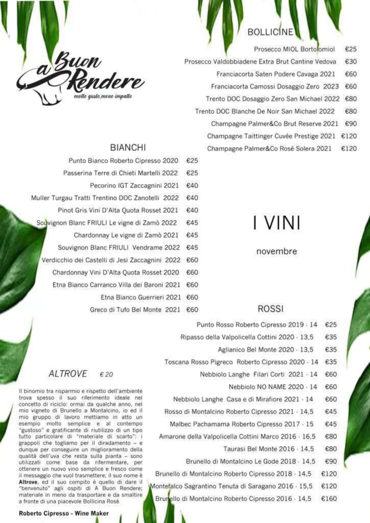 A Buon Rendere De Amicis menu