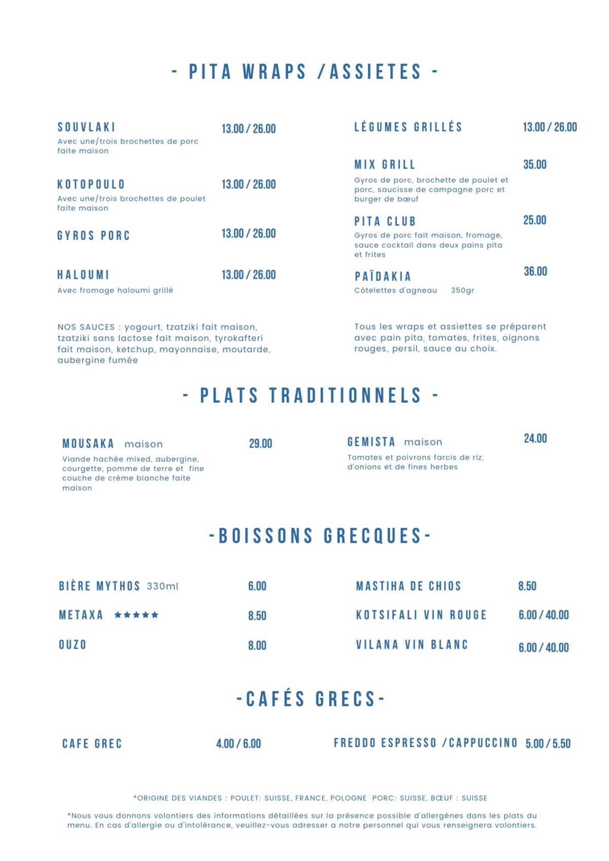 Le Grec  menu