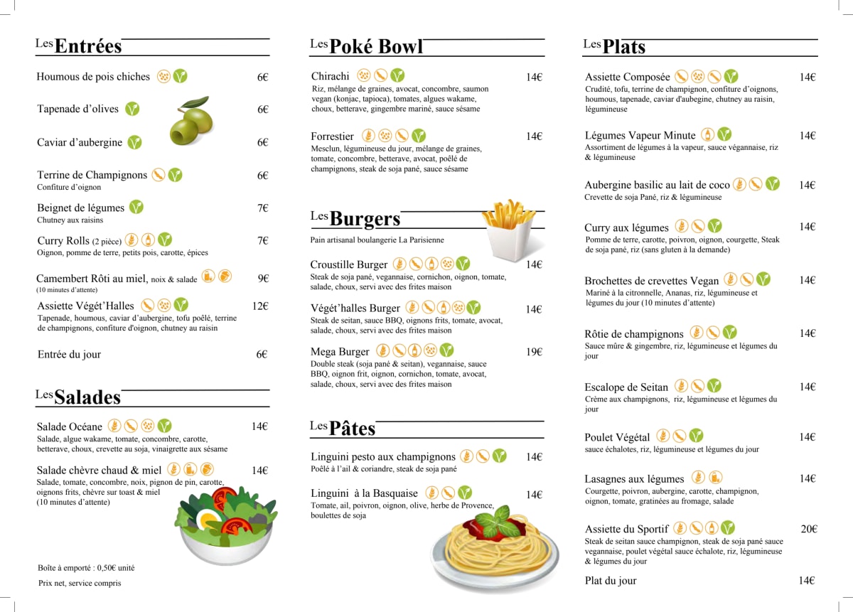 Végét'halles menu