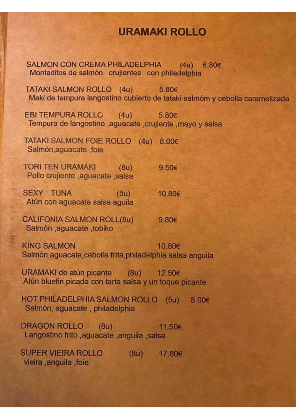 Masaya menu
