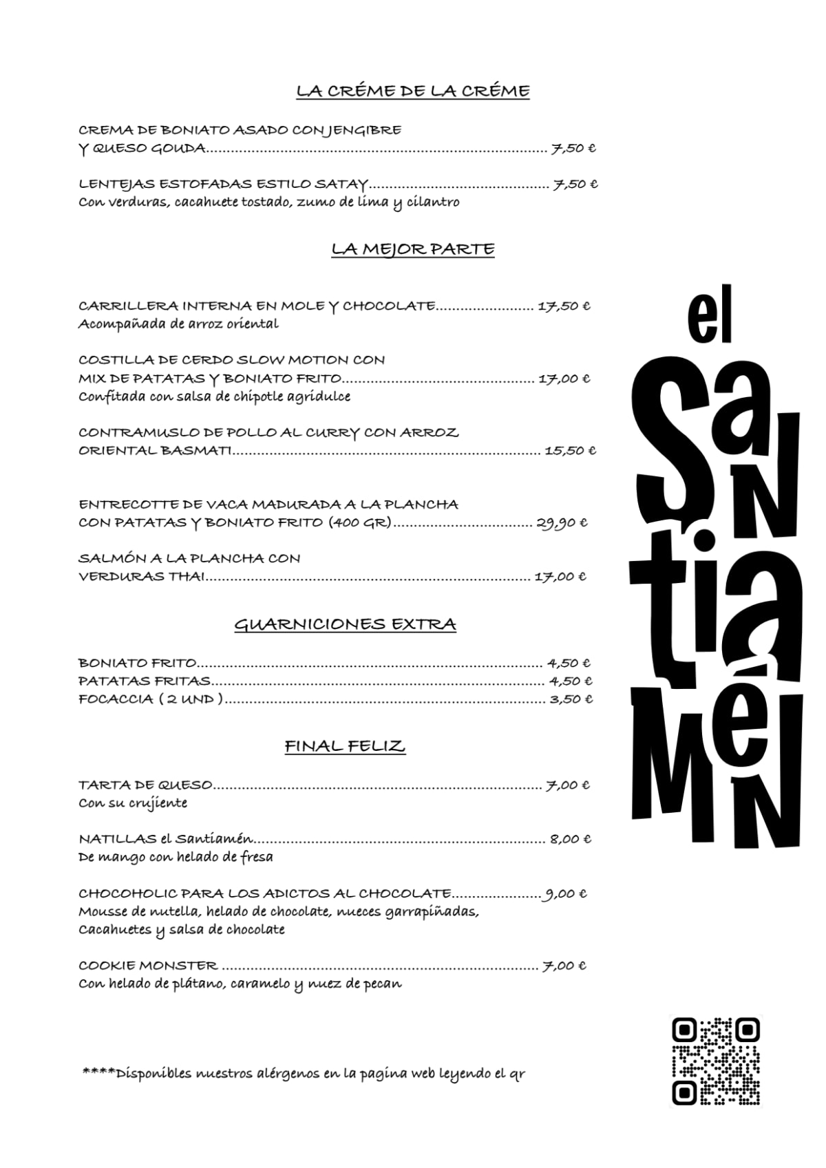 El Santiamén - Fernández de los Ríos menu