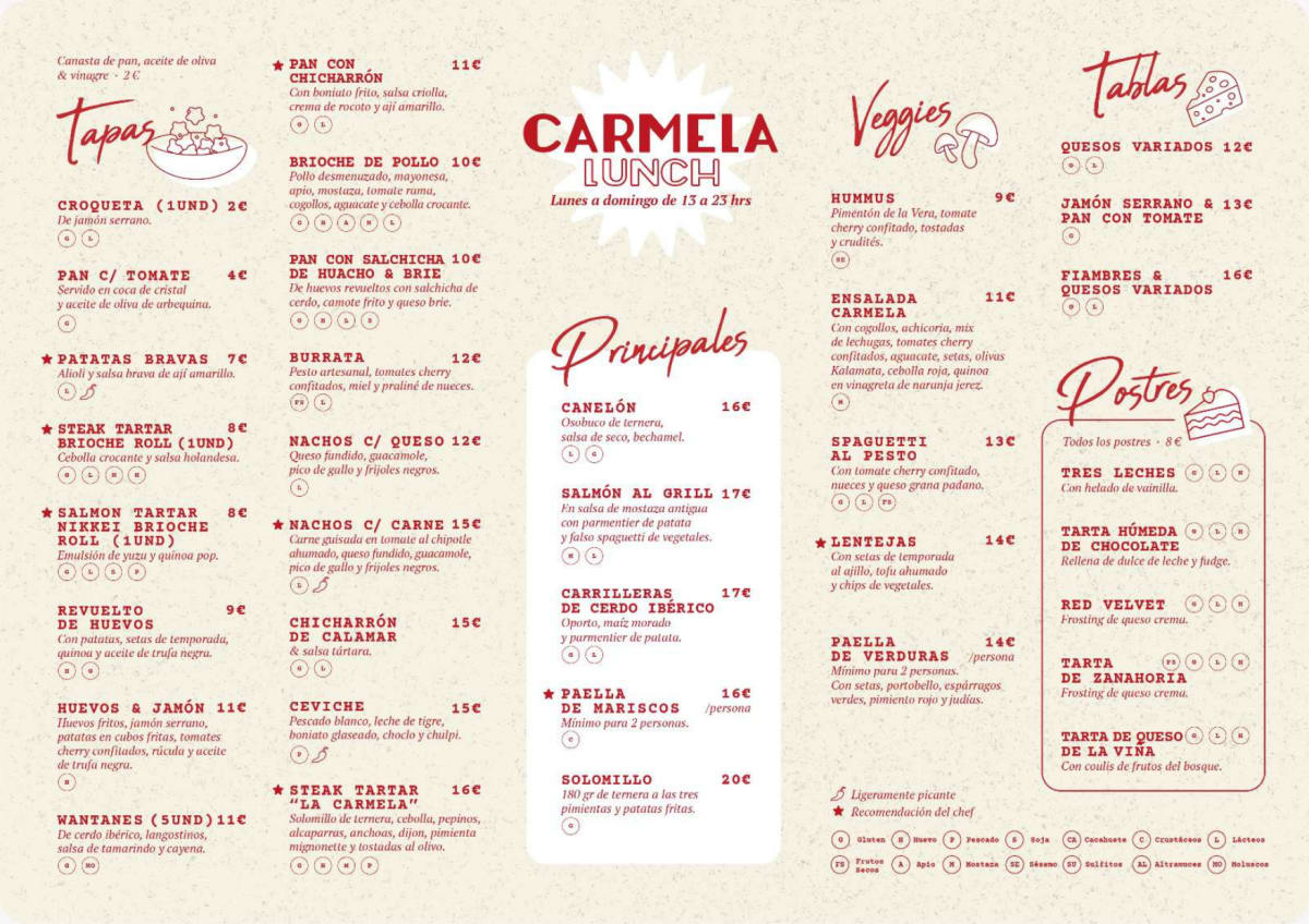 Carmela menu