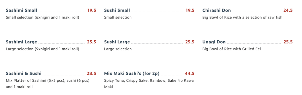 Tomo Sushi menu