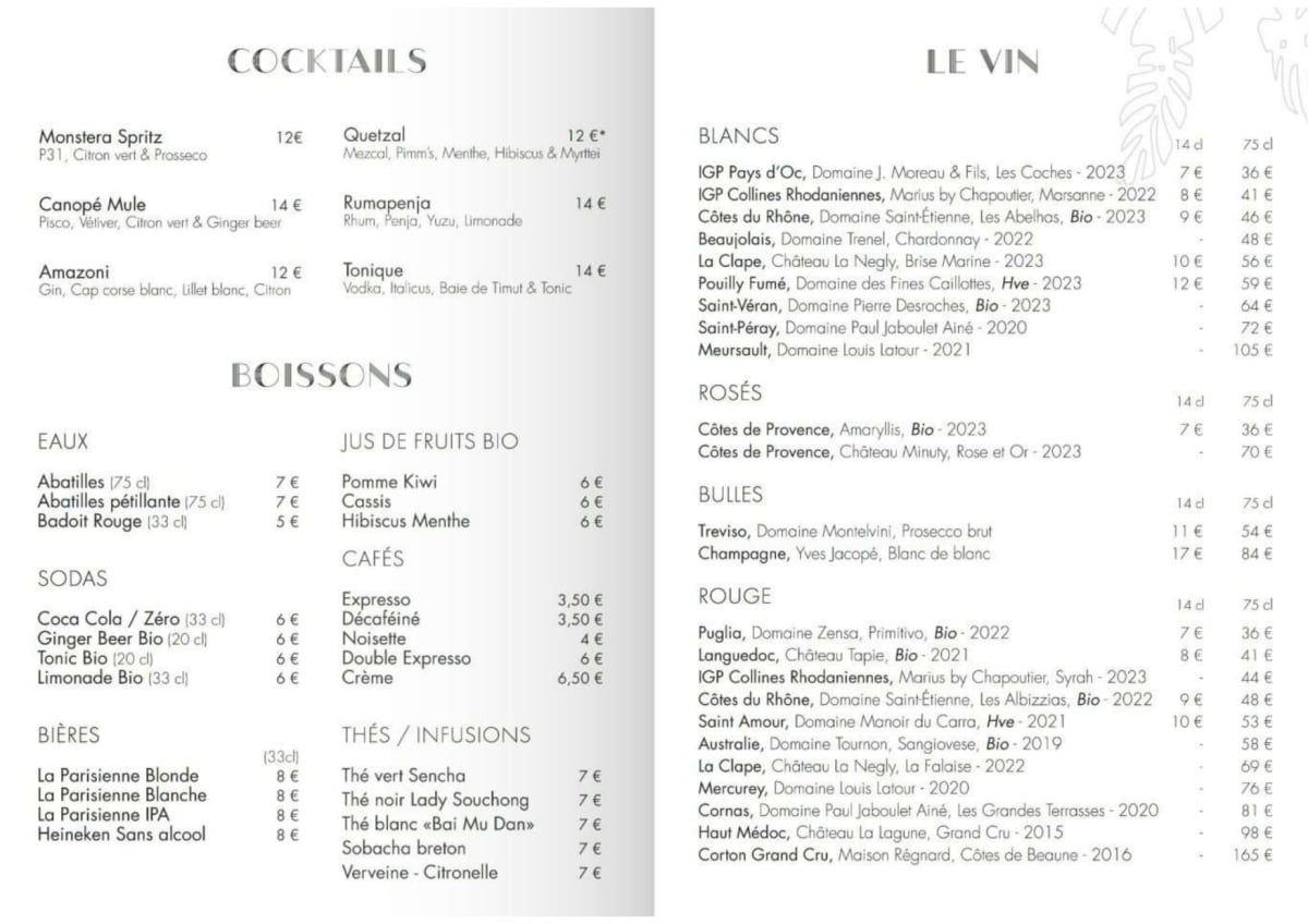 Canopé menu