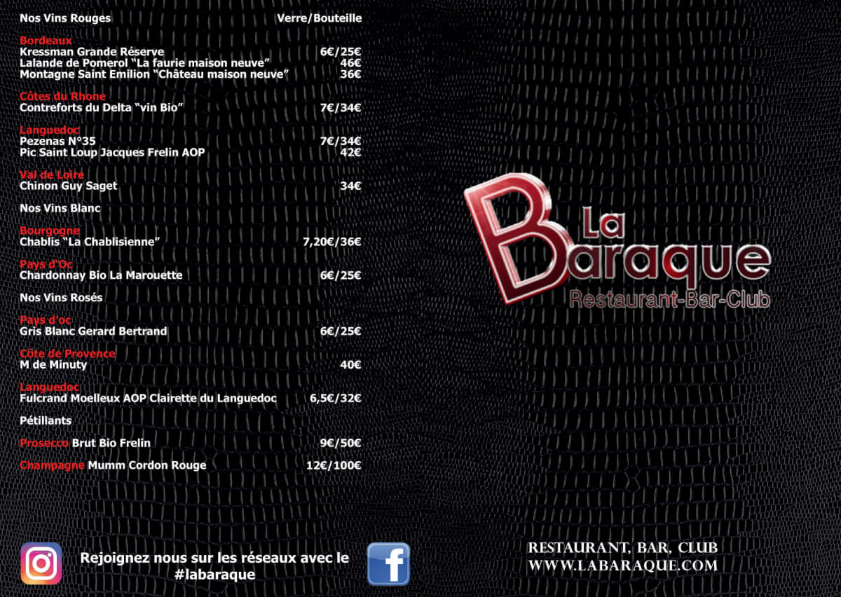 La Baraque menu