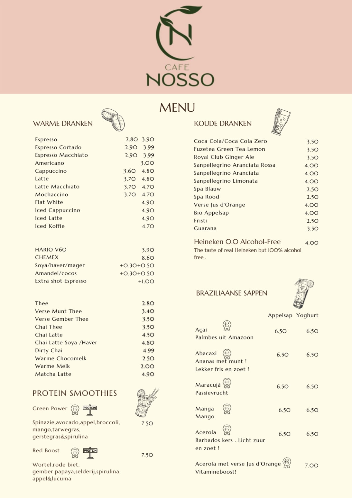 Cafe Nosso menu