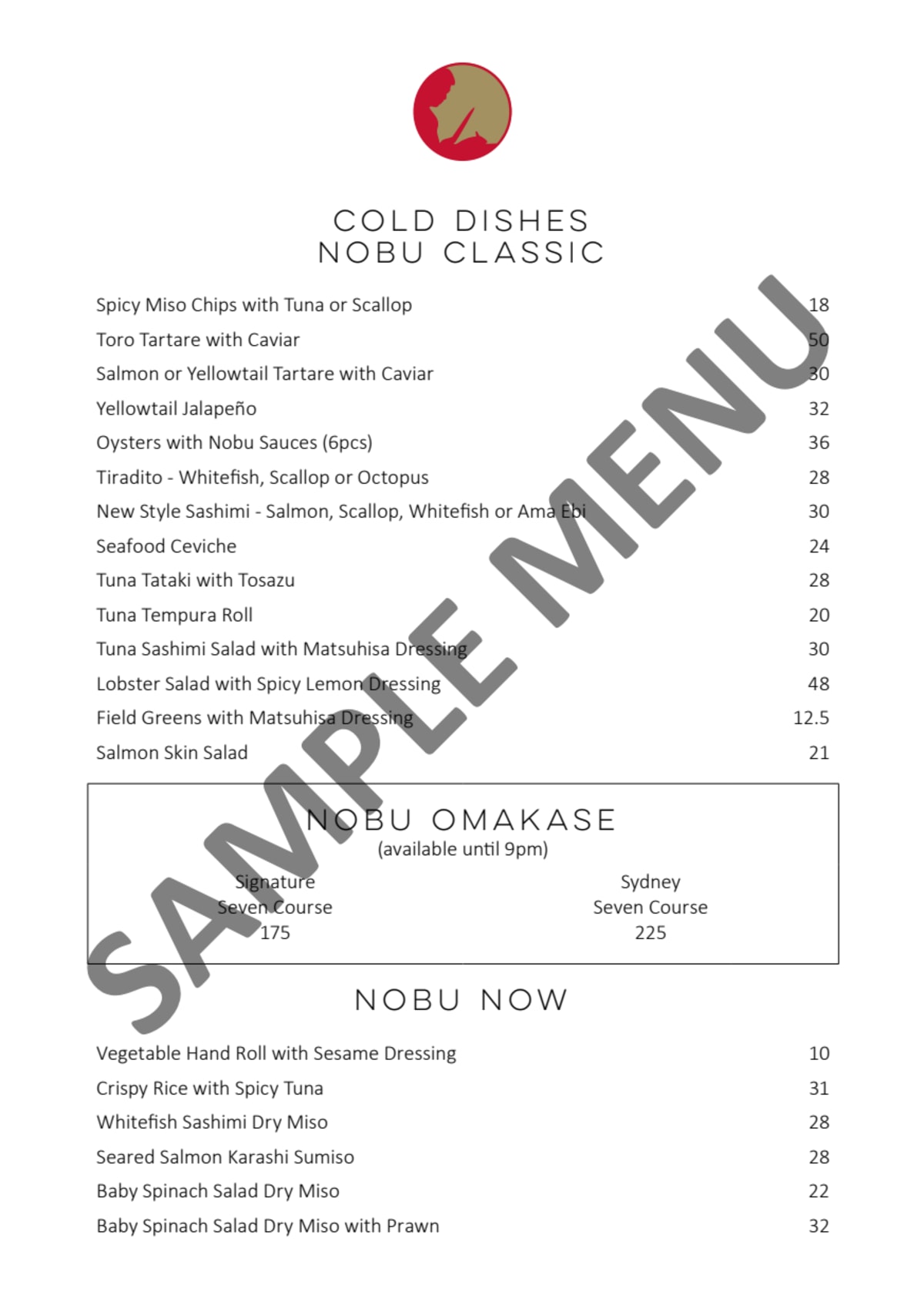 Carte et Menus 2023 Nobu Sydney à Barangaroo (NSW) TheFork