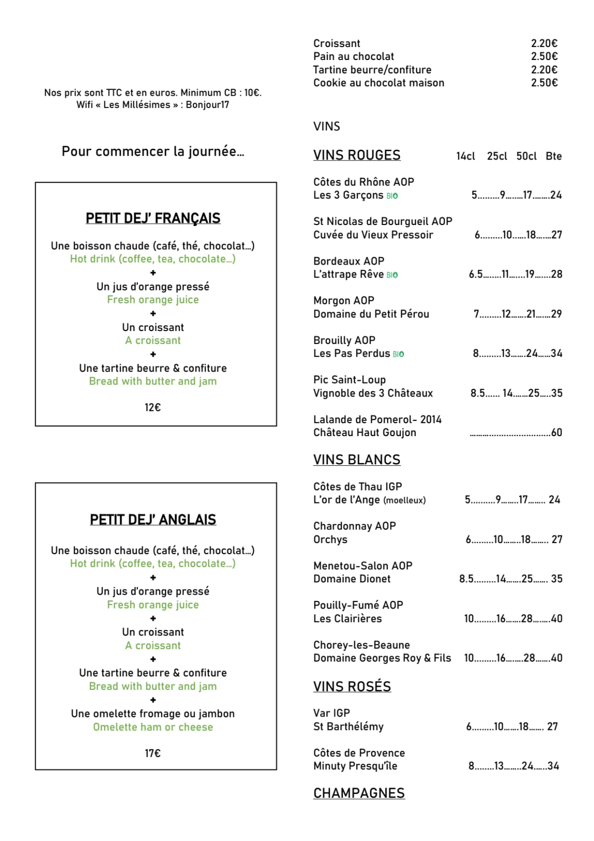 Bout’chou menu