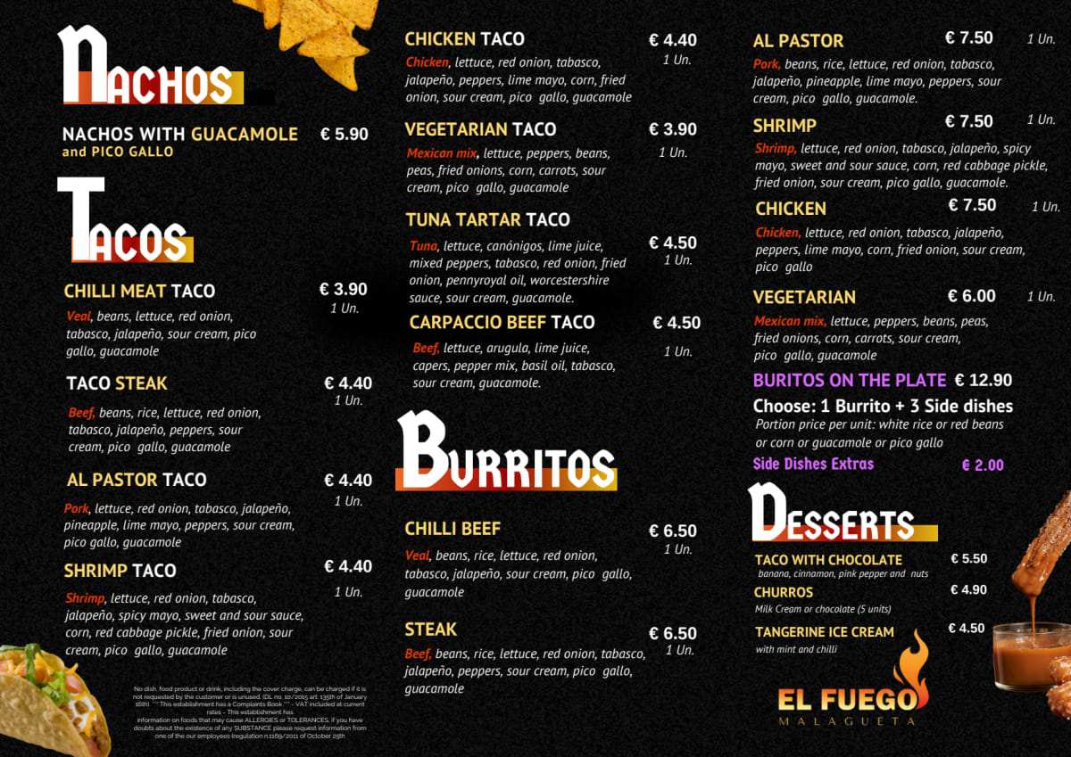 El Fuego Malagueta menu